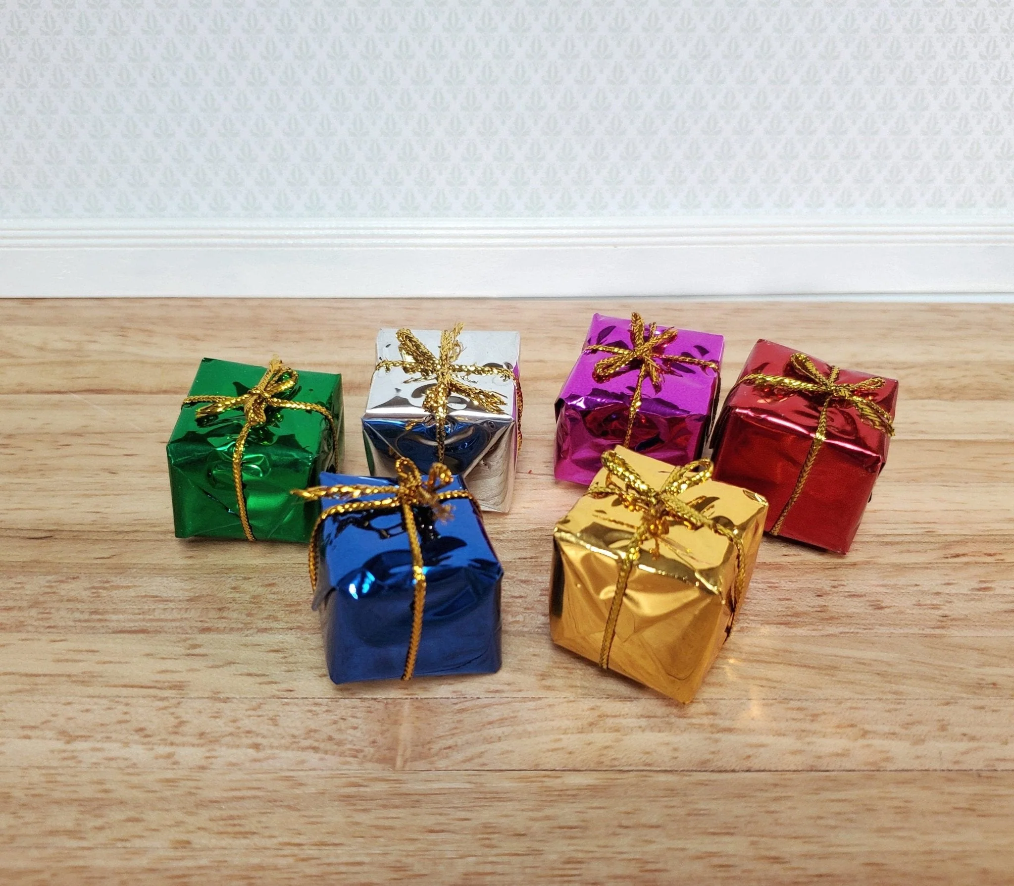 Dollhouse Wrapped Gifts Presents Foil Paper x6 LARGE Miniature Christmas