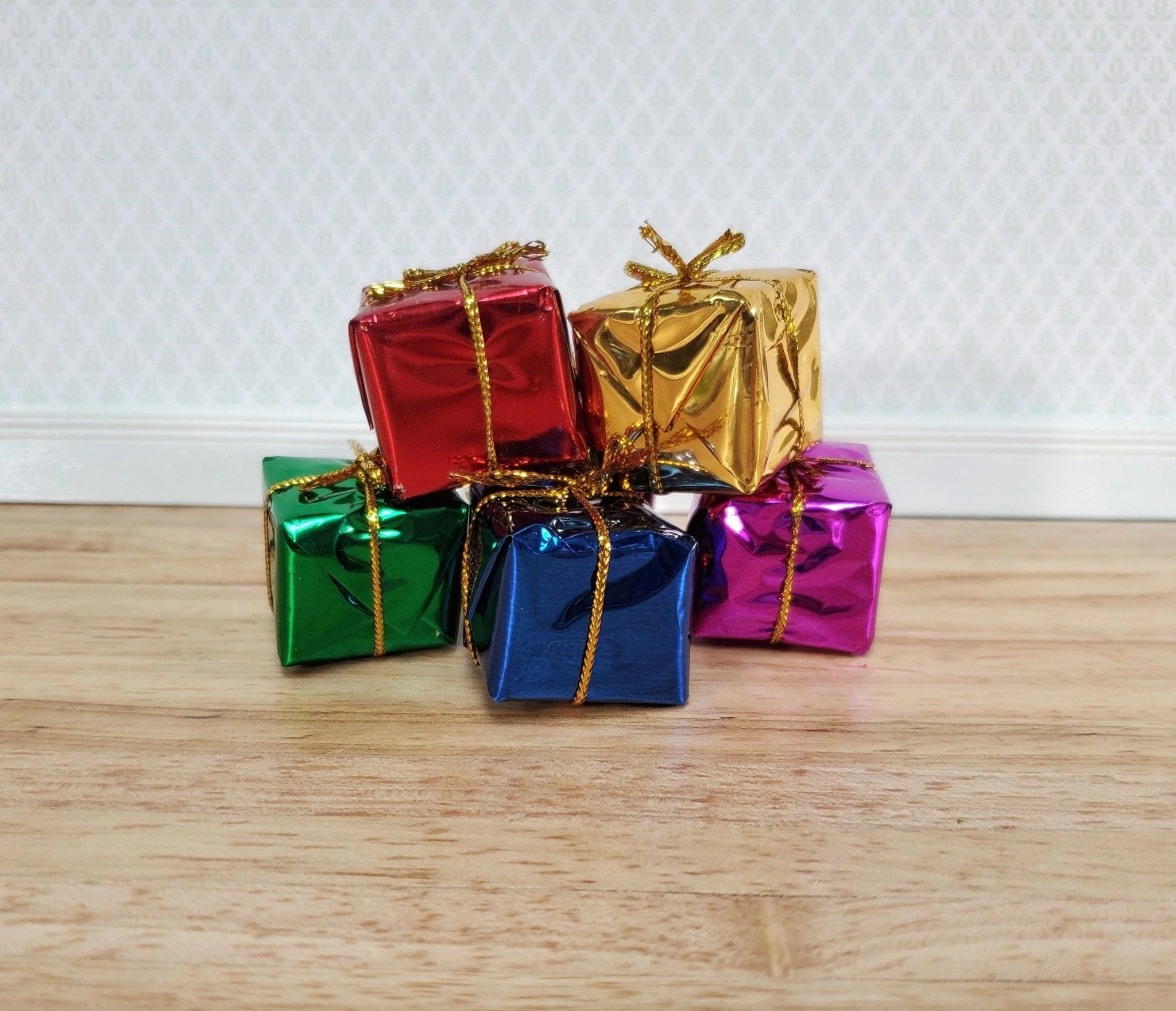 Dollhouse Wrapped Gifts Presents Foil Paper x6 LARGE Miniature Christmas - Image 2
