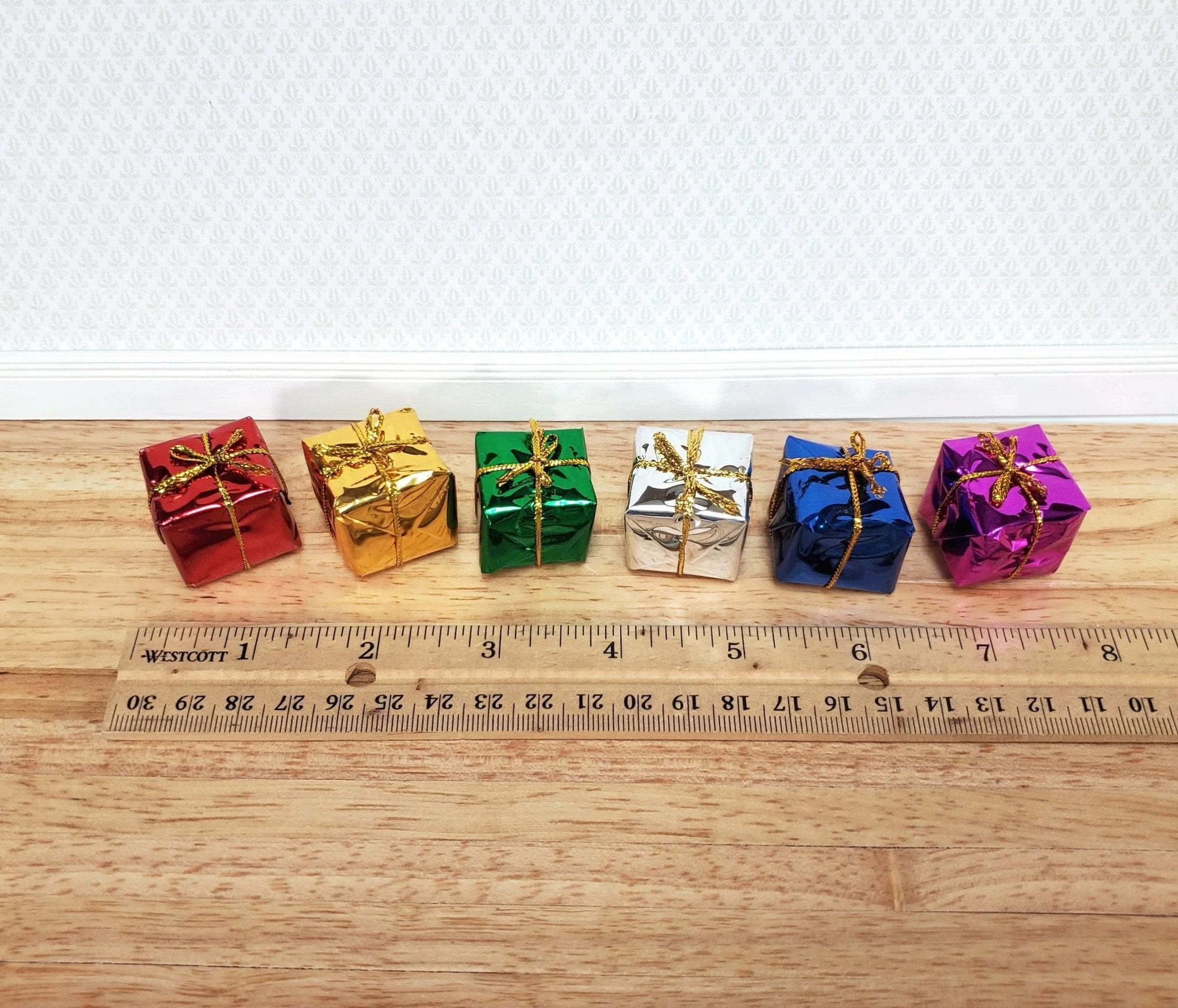 Dollhouse Wrapped Gifts Presents Foil Paper x6 LARGE Miniature Christmas - Image 3