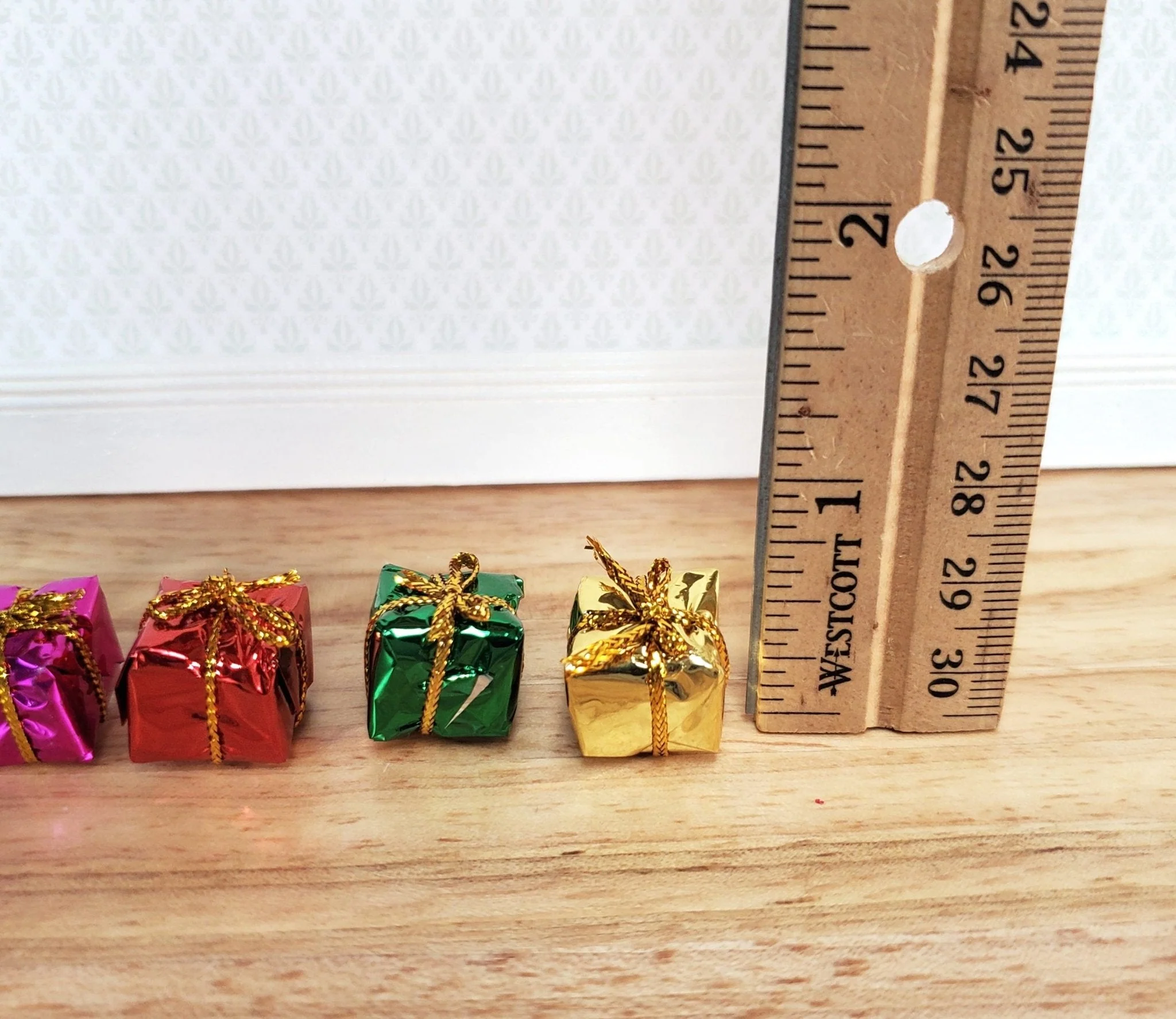 Dollhouse Wrapped Gifts Presents Foil Paper x6 SMALL Miniature Christmas - Image 4