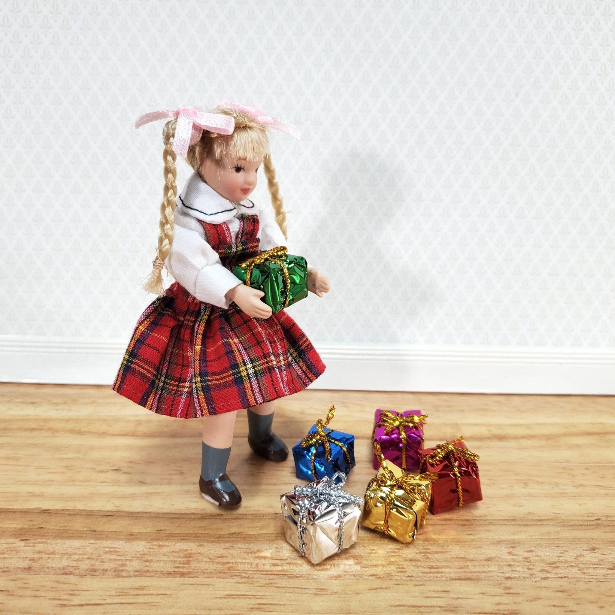 Dollhouse Wrapped Gifts Presents Foil Paper x6 SMALL Miniature Christmas - Image 5