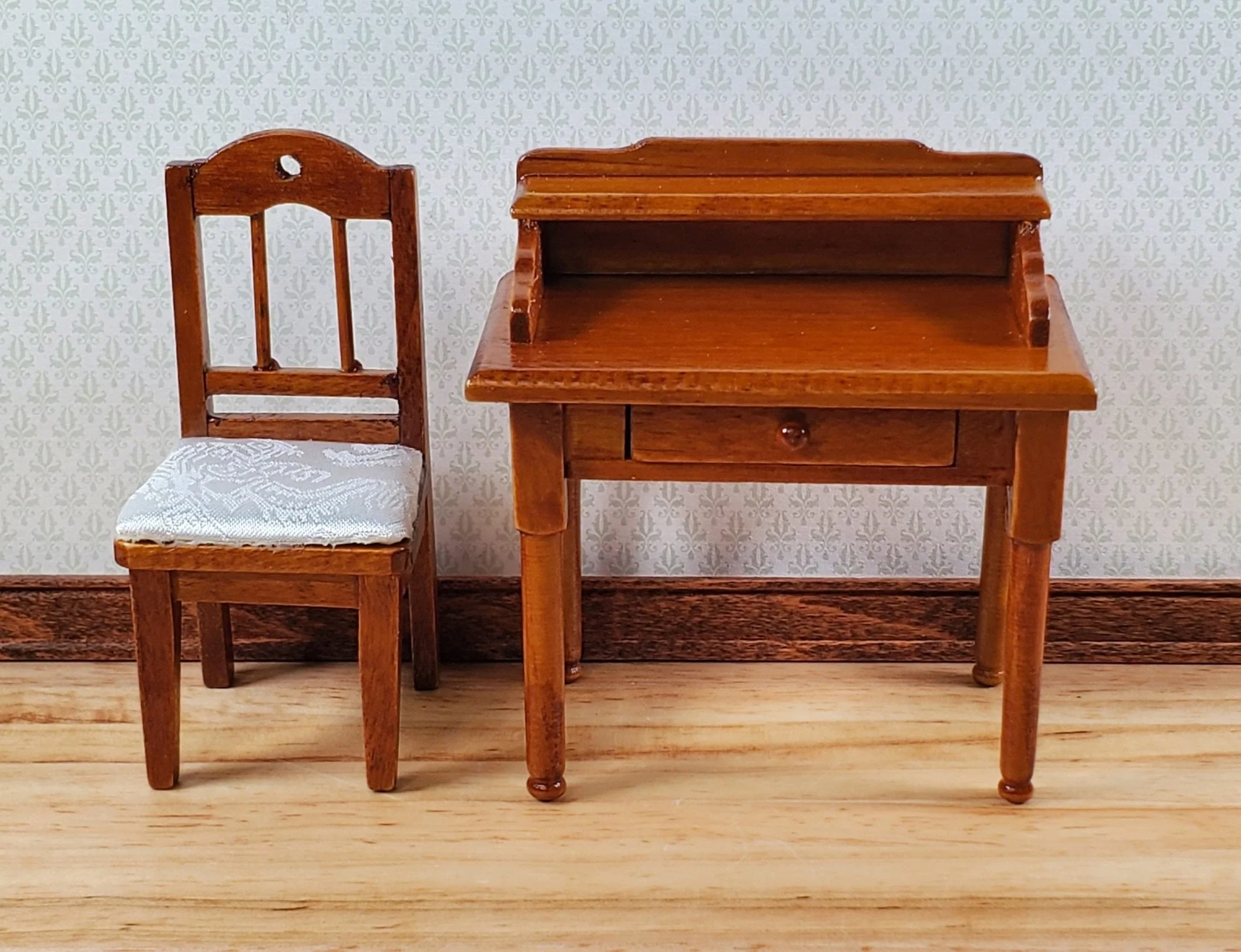 Dollhouse Writing Desk with Chair Walnut Finish Small Profile 1:12 Scale Furniture - Image 3