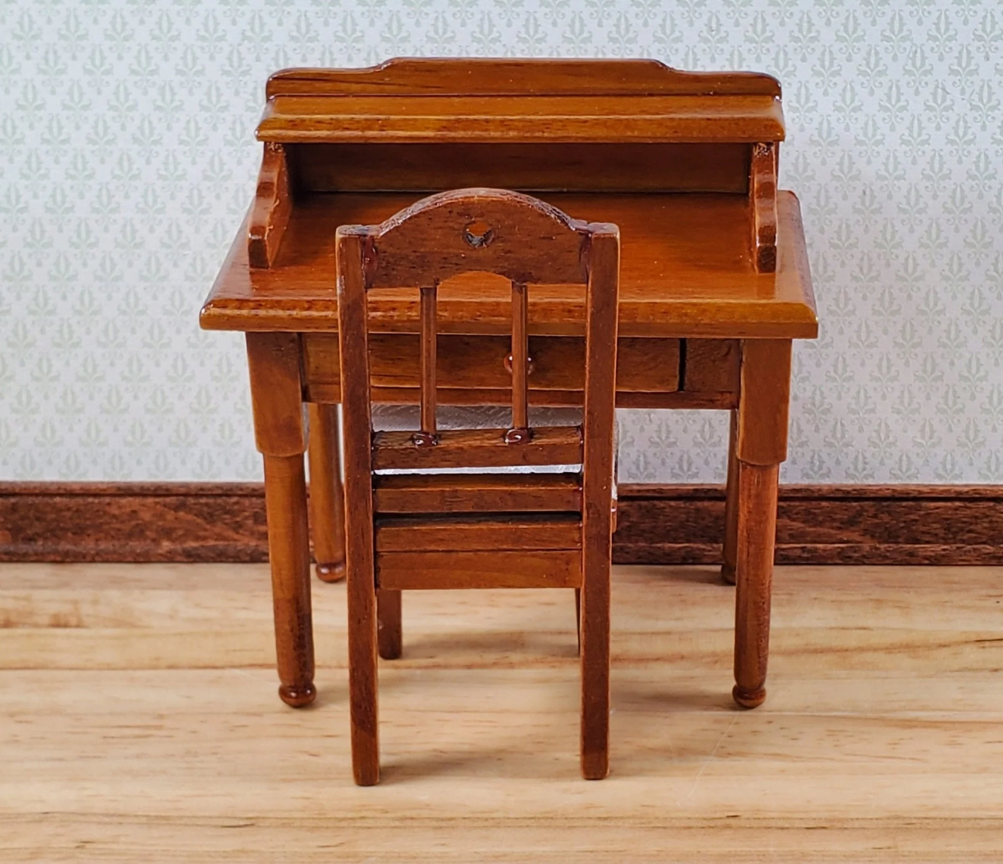 Dollhouse Writing Desk with Chair Walnut Finish Small Profile 1:12 Scale Furniture - Image 4