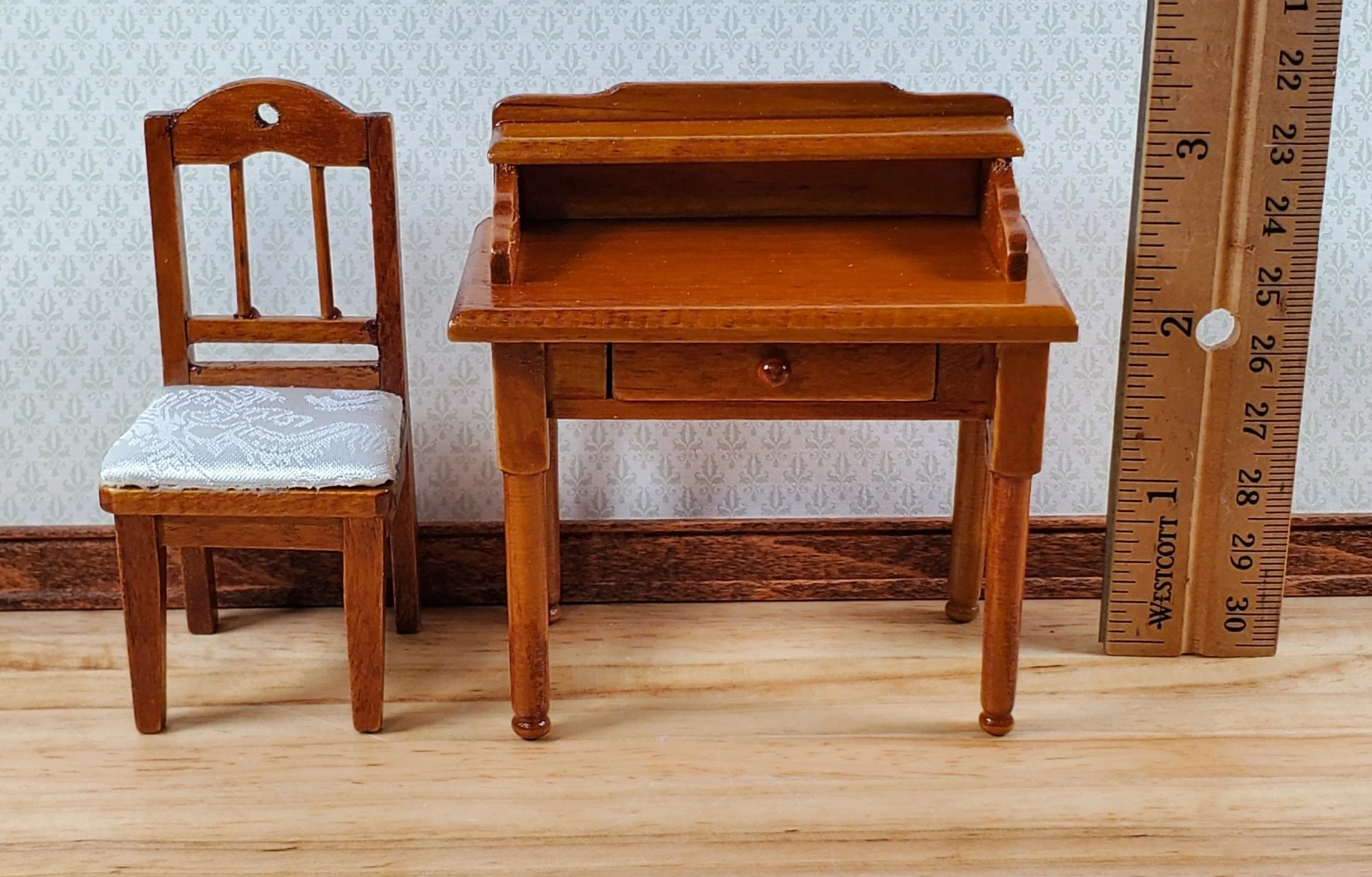 Dollhouse Writing Desk with Chair Walnut Finish Small Profile 1:12 Scale Furniture - Image 5