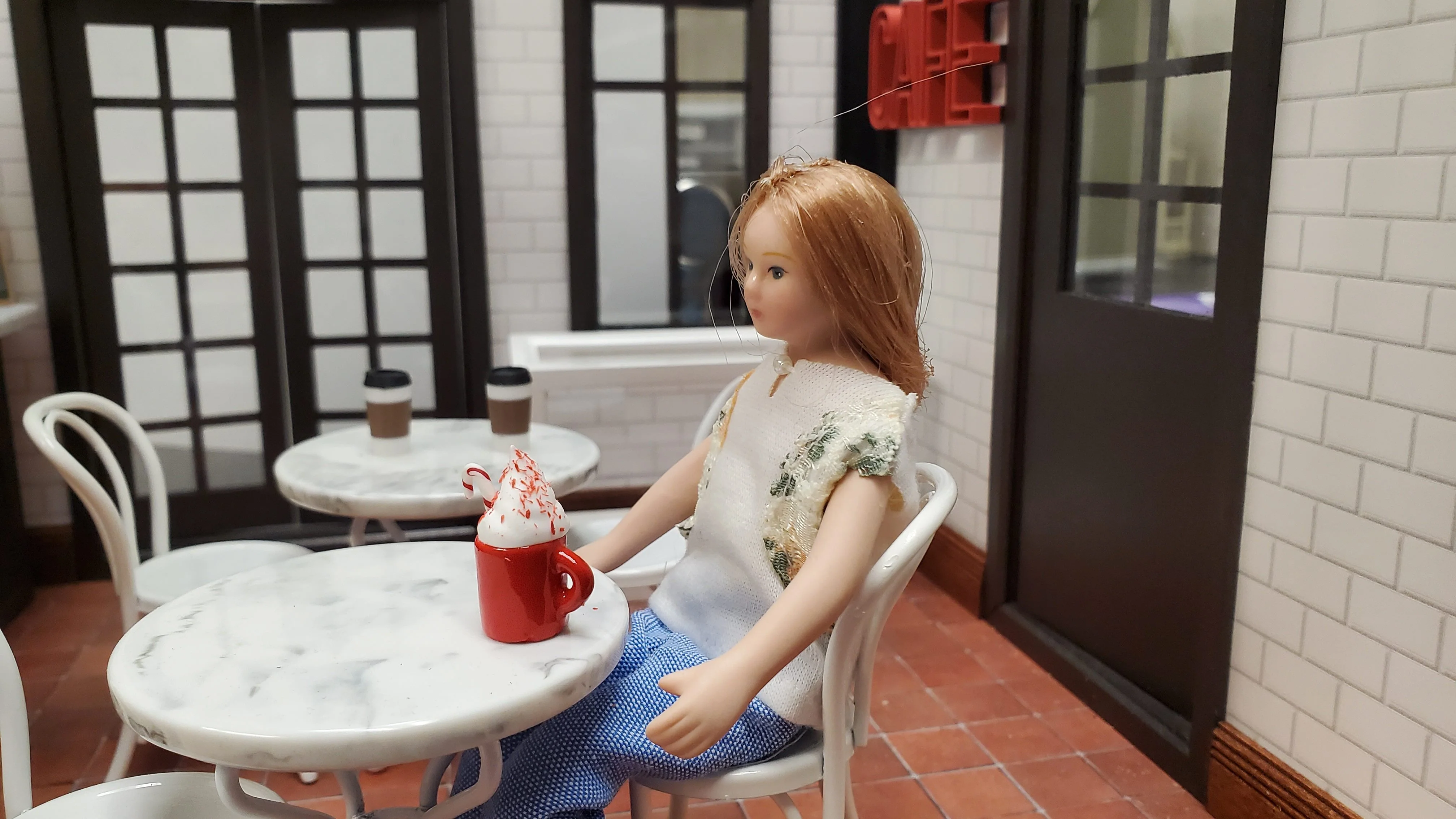 Dollhouse x2 Hot Cocoa Mugs with Candy Cane and Whip Cream LARGE Miniature - Image 2