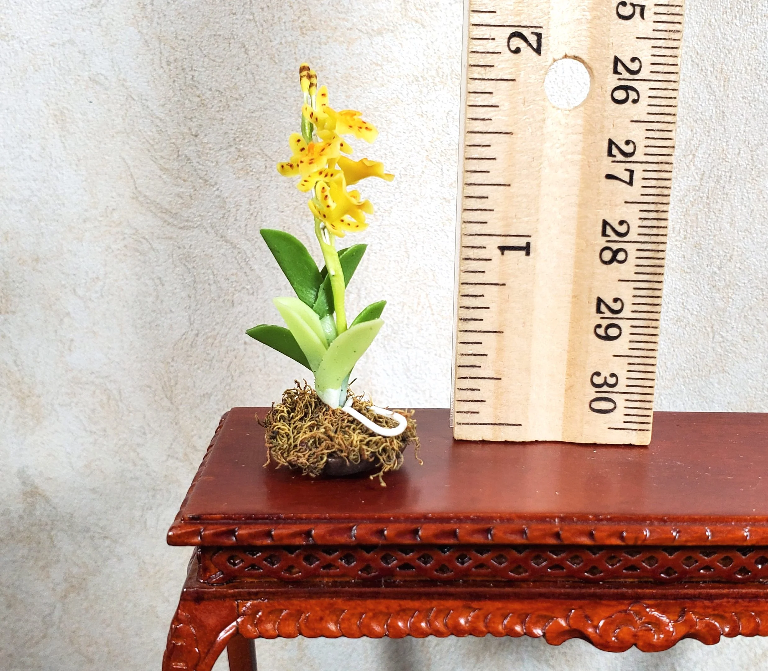 Dollhouse Yellow Orchid Arrangement in Brown Ceramic Pot 1:12 Scale Miniature - Image 2