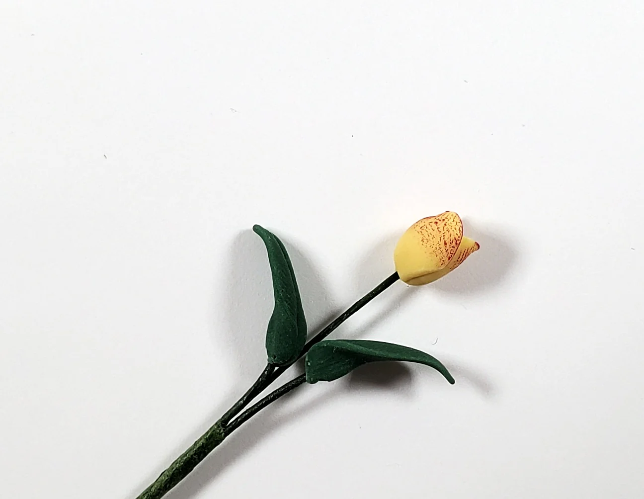Dollhouse Yellow with Red Tulip Single Stem with Foliage 1:12 Scale Miniature - Image 2
