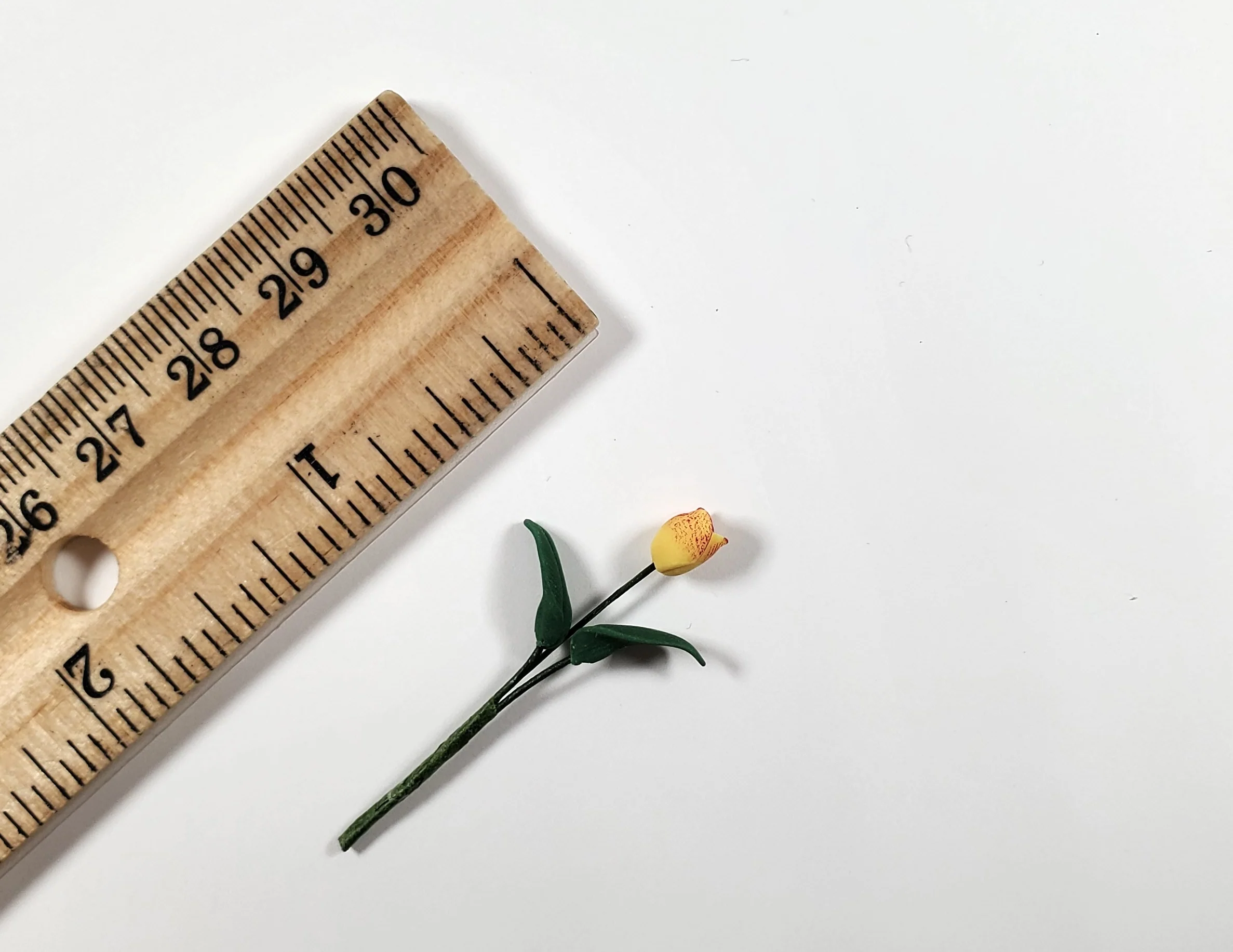 Dollhouse Yellow with Red Tulip Single Stem with Foliage 1:12 Scale Miniature - Image 3