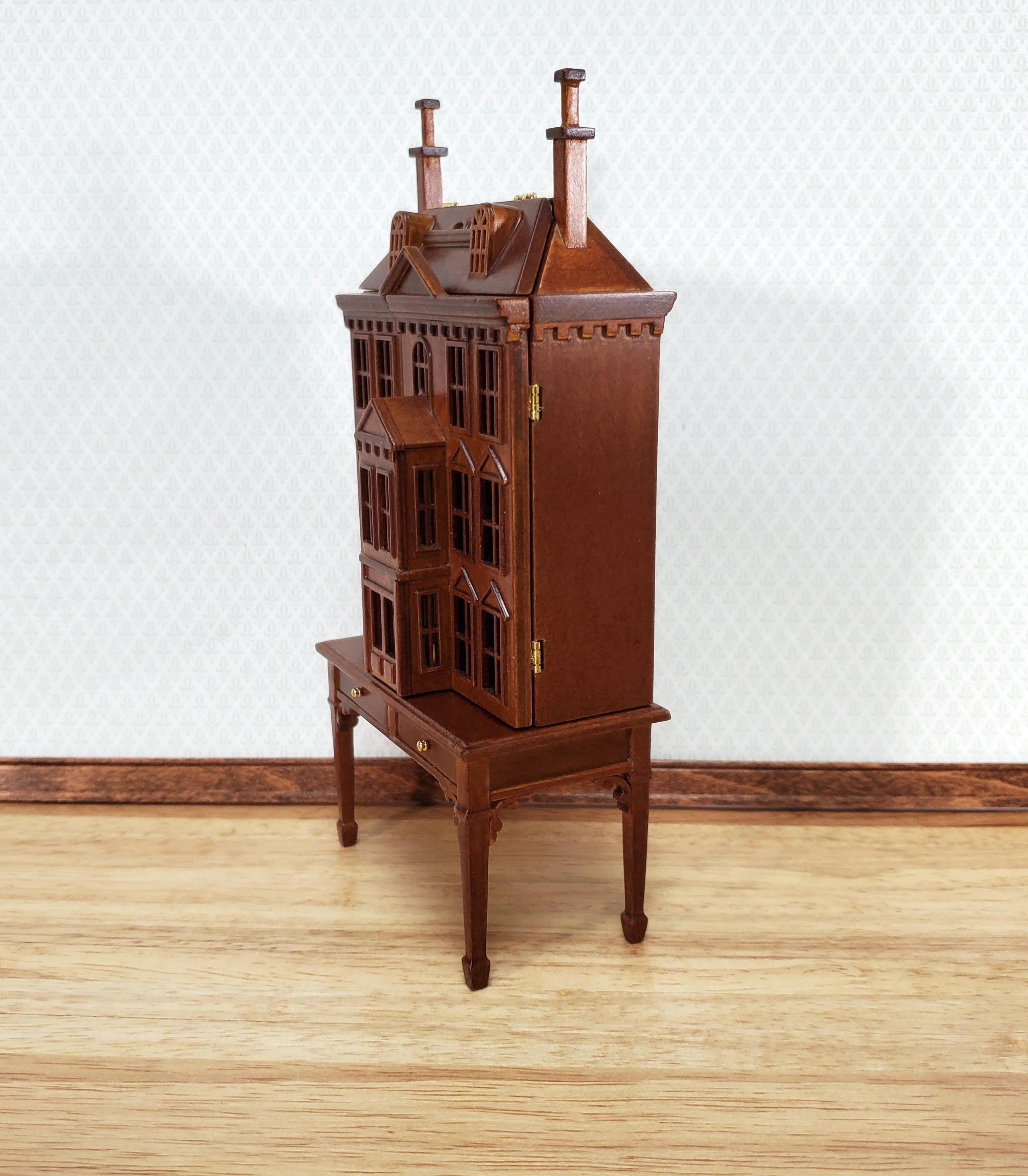 1:144 Scale Dollhouse with Table Walnut Finish 4 Level Front Opening by JBM - Image 3