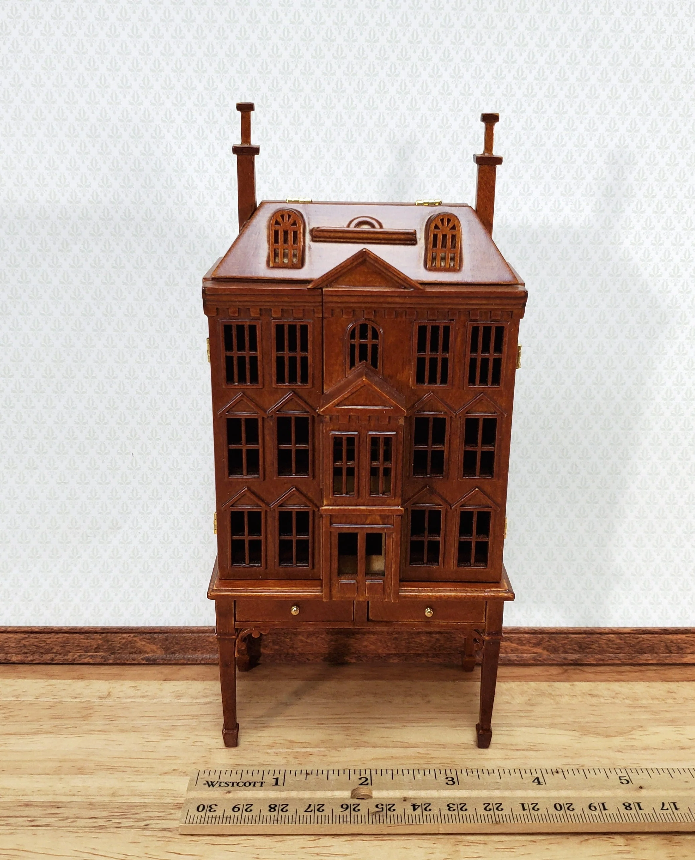 1:144 Scale Dollhouse with Table Walnut Finish 4 Level Front Opening by JBM - Image 7