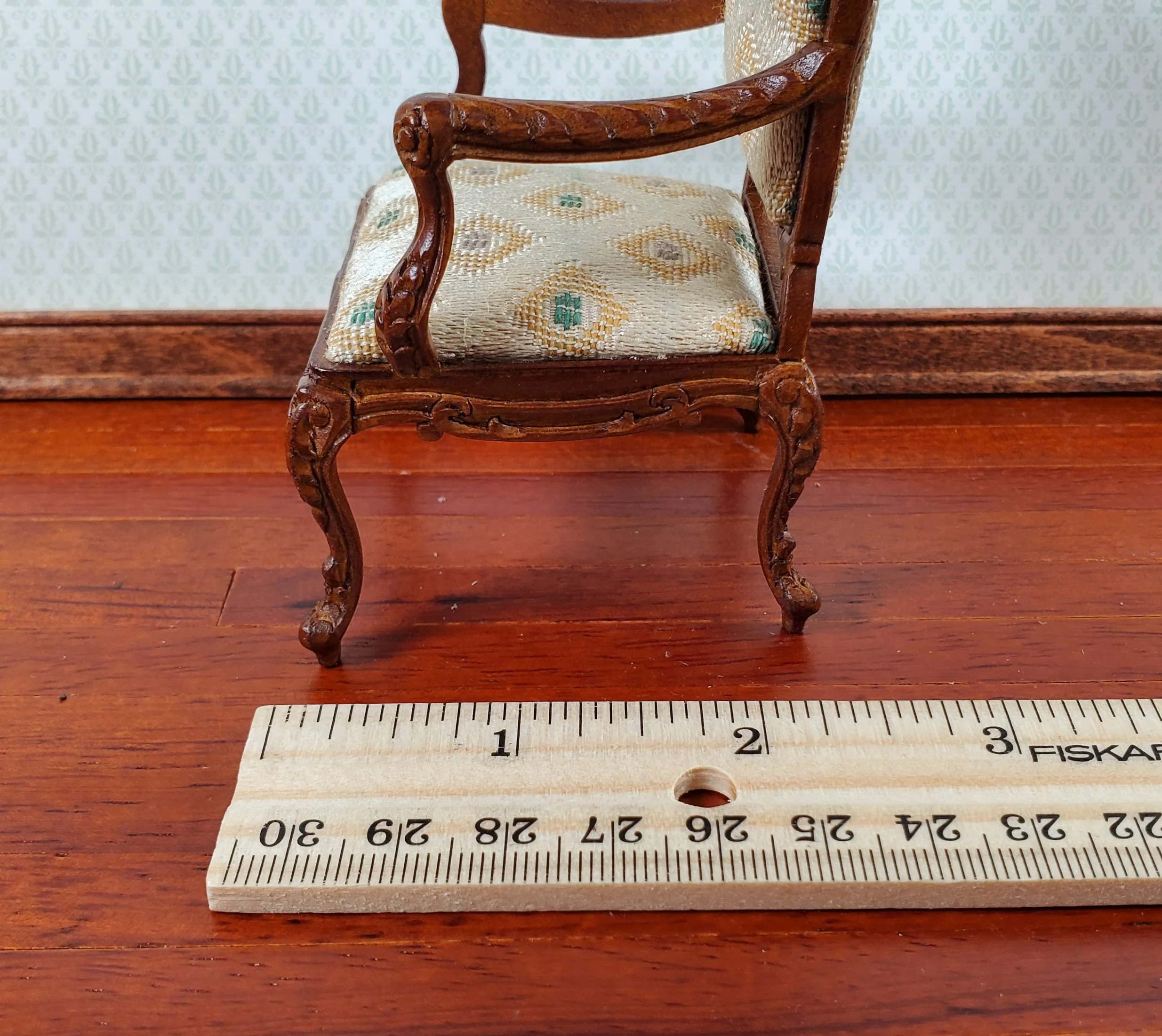 JBM Dollhouse Armchair Chair Rococo Style Walnut 1:12 Scale Miniature Furniture - Image 6