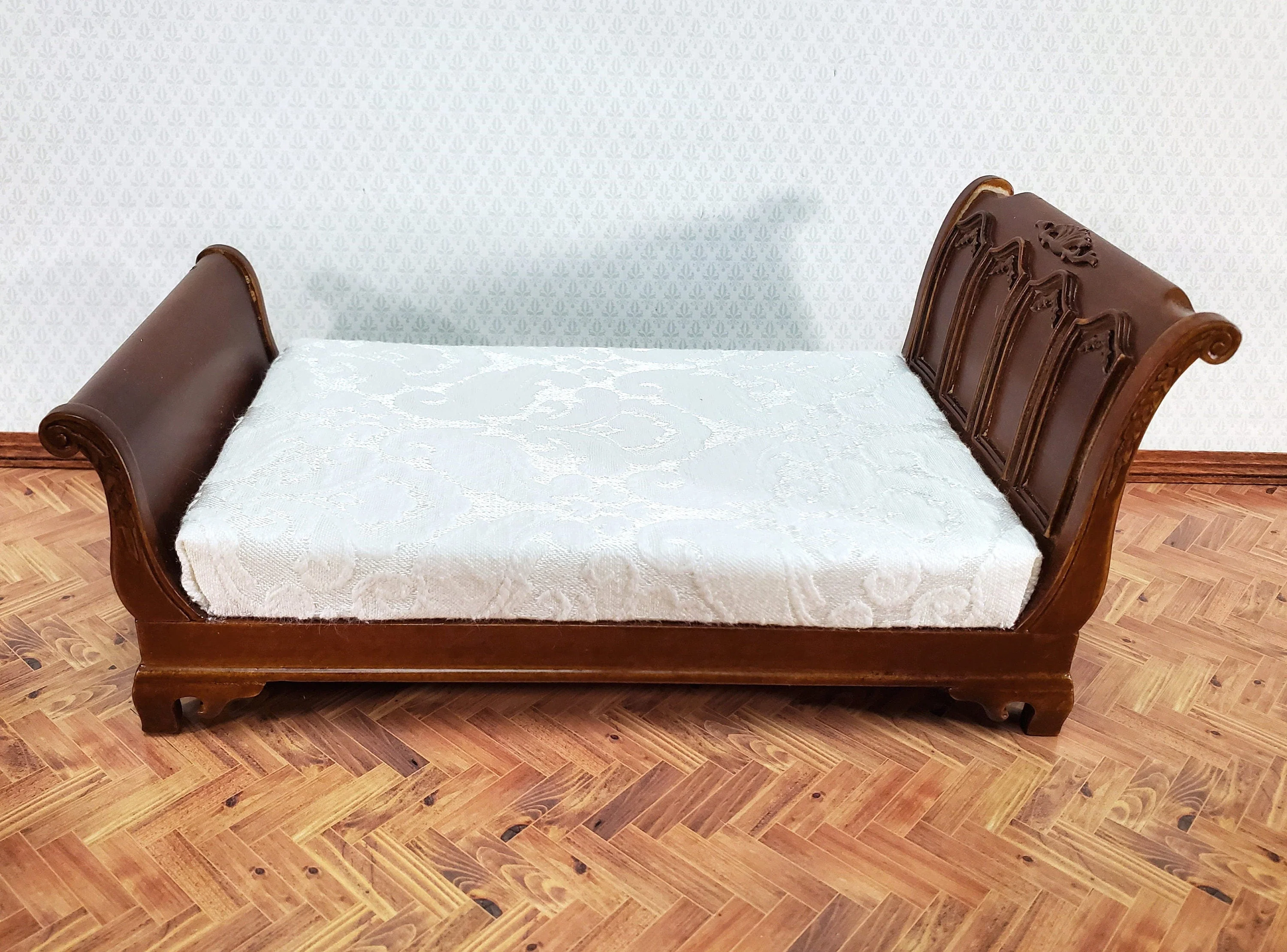 JBM Dollhouse Bed Large Victorian Style 1:12 Miniature Furniture Walnut Finish - Image 3