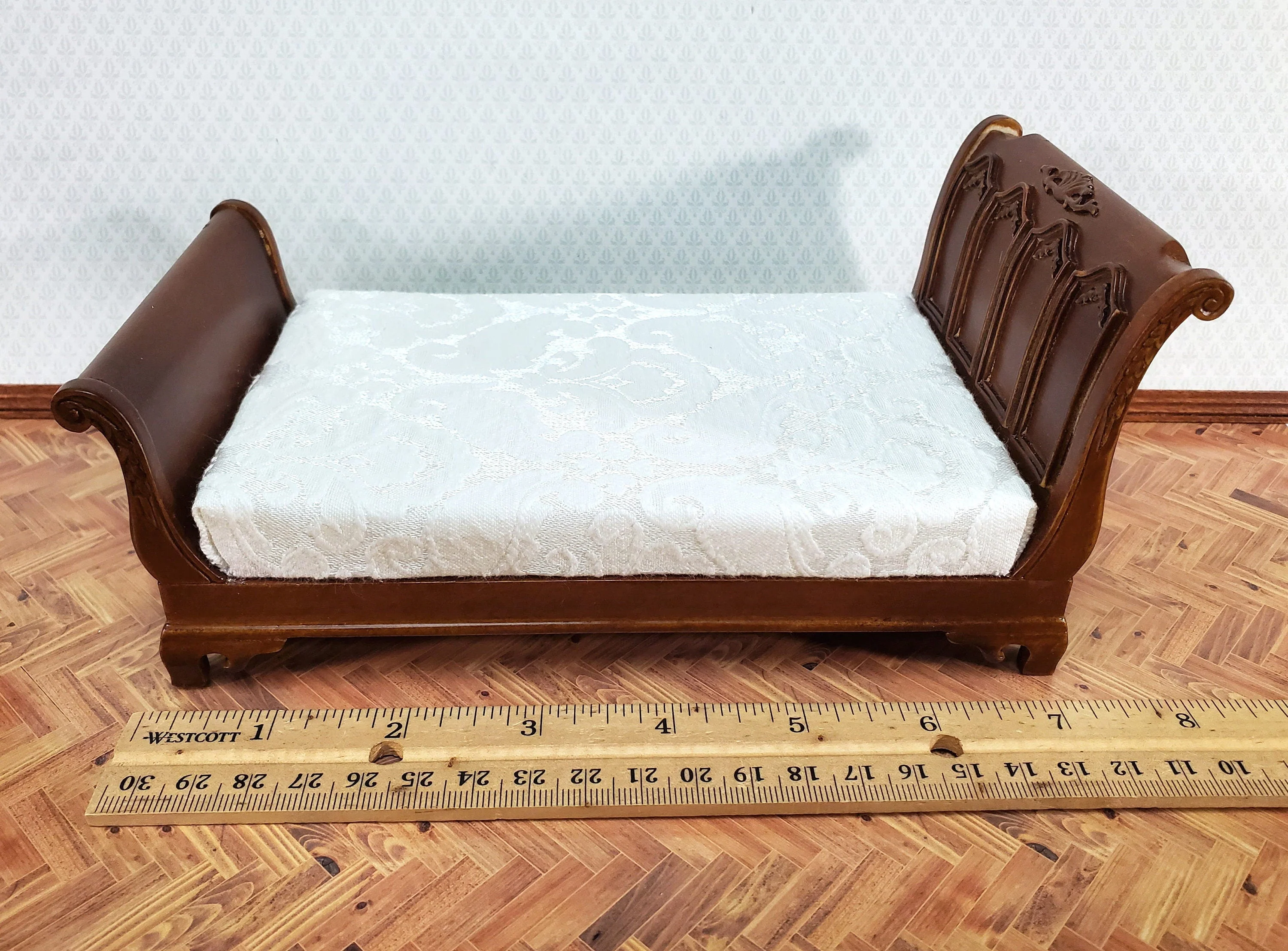 JBM Dollhouse Bed Large Victorian Style 1:12 Miniature Furniture Walnut Finish - Image 5