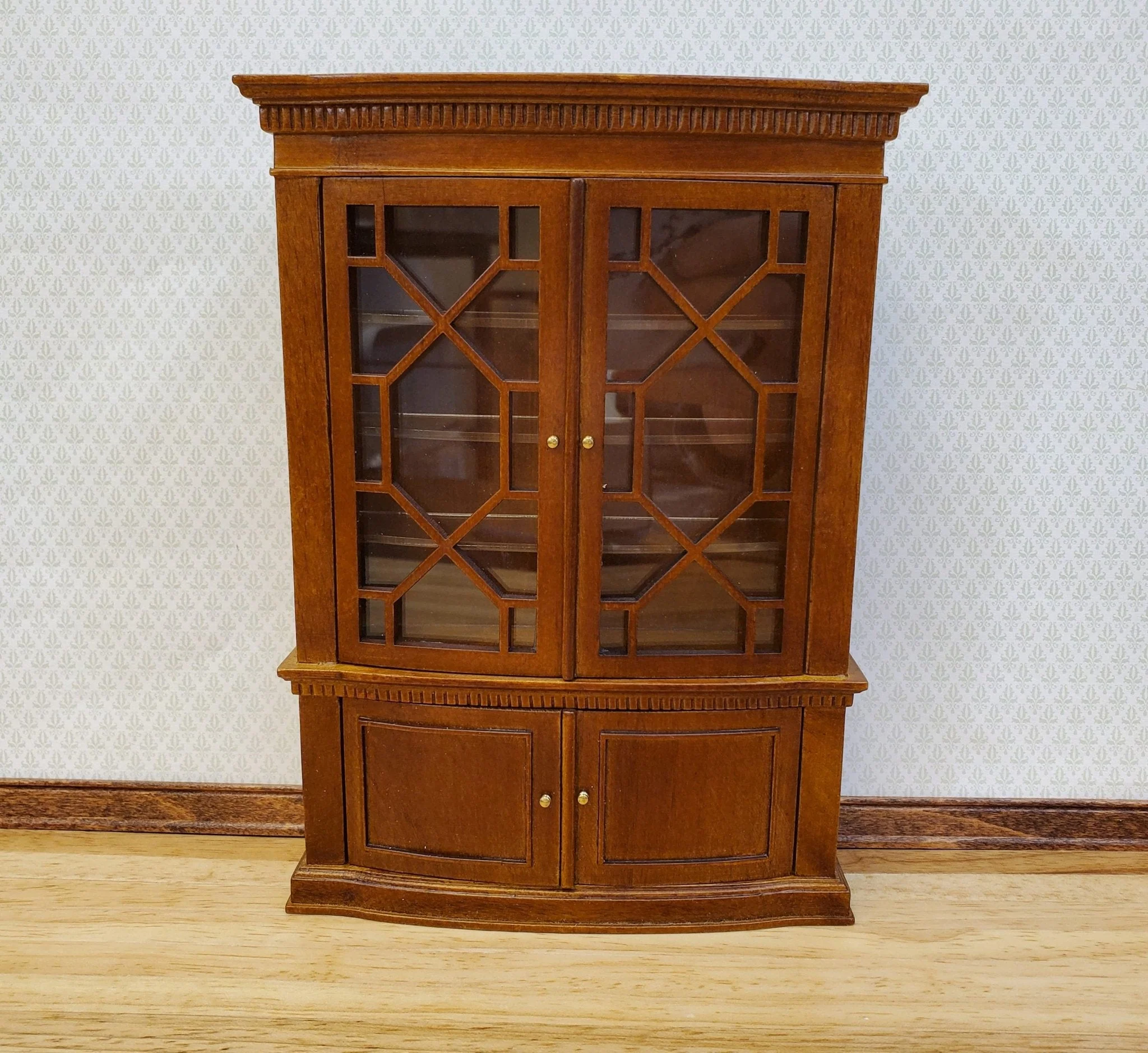 JBM Dollhouse China Cabinet Late Georgian Style Walnut Finish 1:12 Scale Miniature Furniture