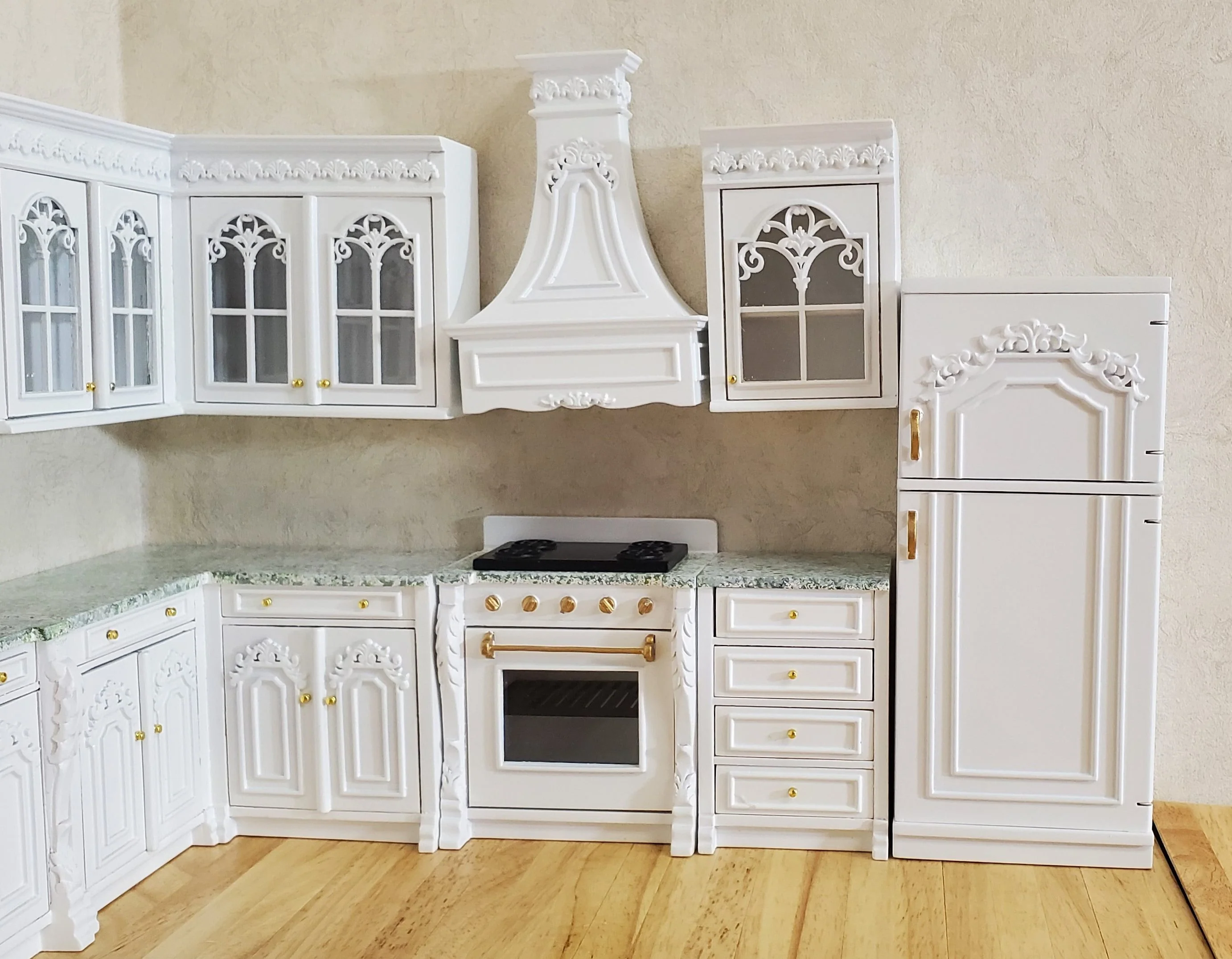 JBM Dollhouse Deluxe Kitchen Set 12 Pcs Stove Sink Cupboards Fridge White 1:12 - Image 2