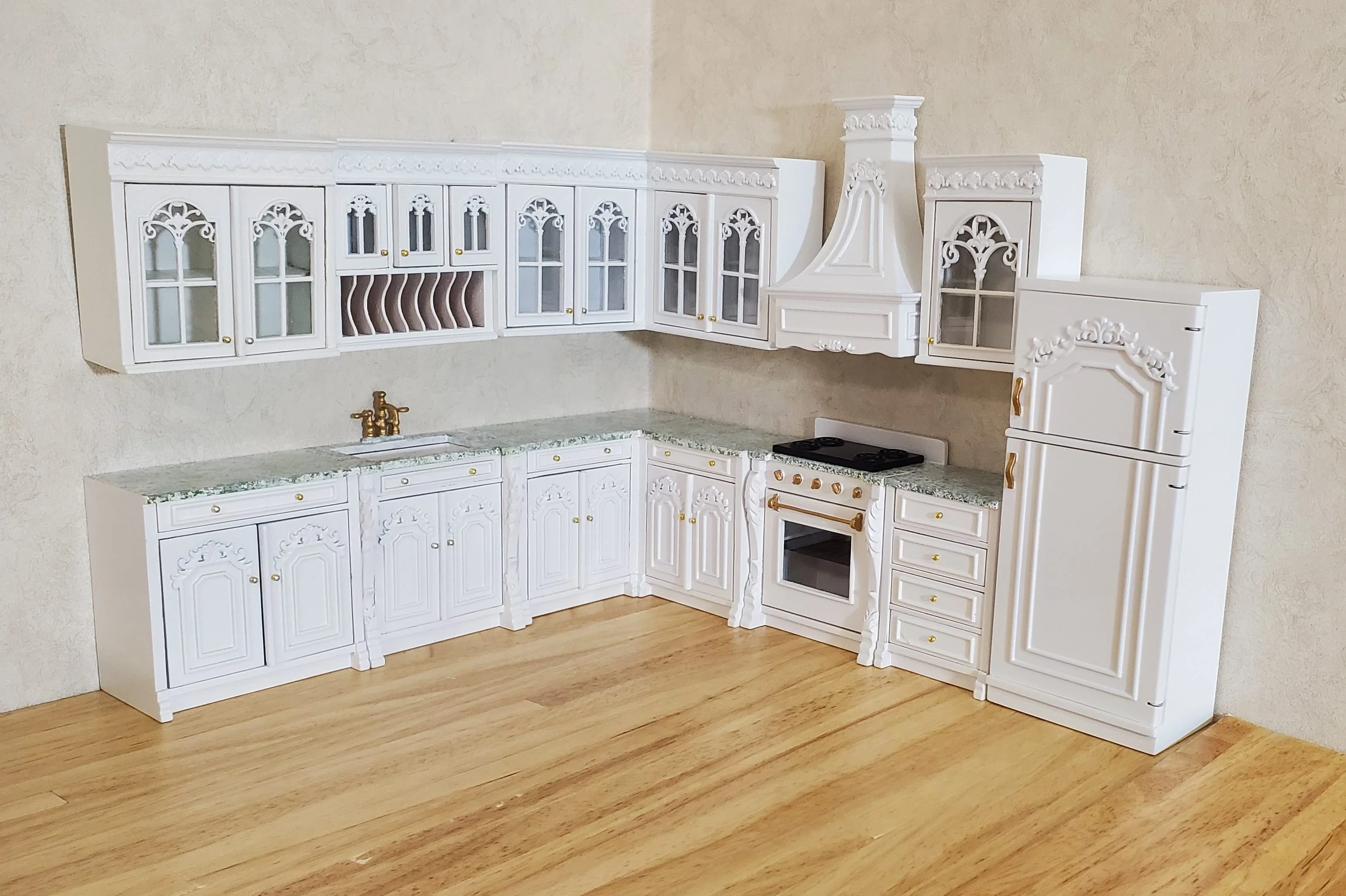 JBM Dollhouse Deluxe Kitchen Set 12 Pcs Stove Sink Cupboards Fridge White 1:12 - Image 4
