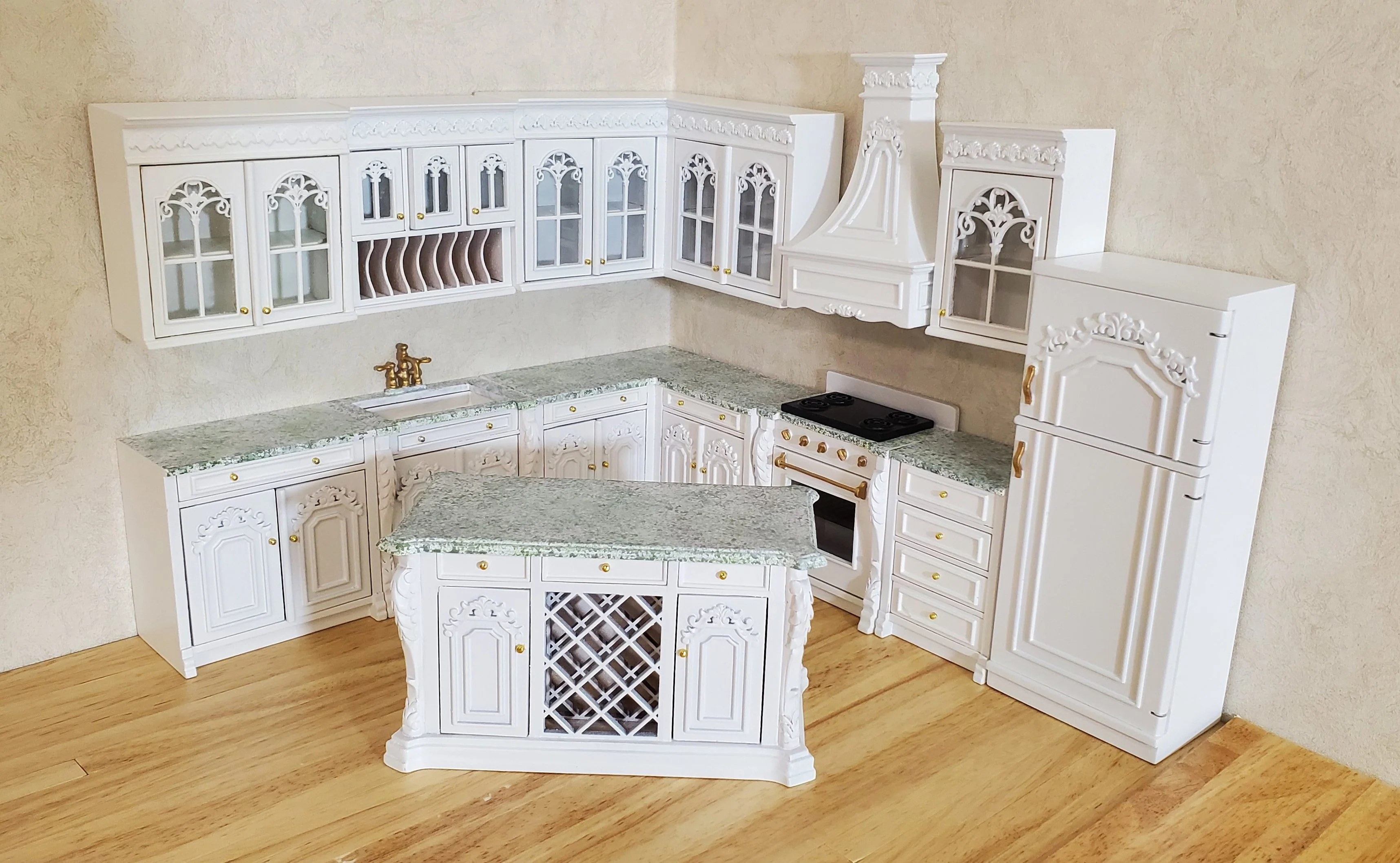 JBM Dollhouse Deluxe Kitchen Set 12 Pcs Stove Sink Cupboards Fridge White 1:12 - Image 5
