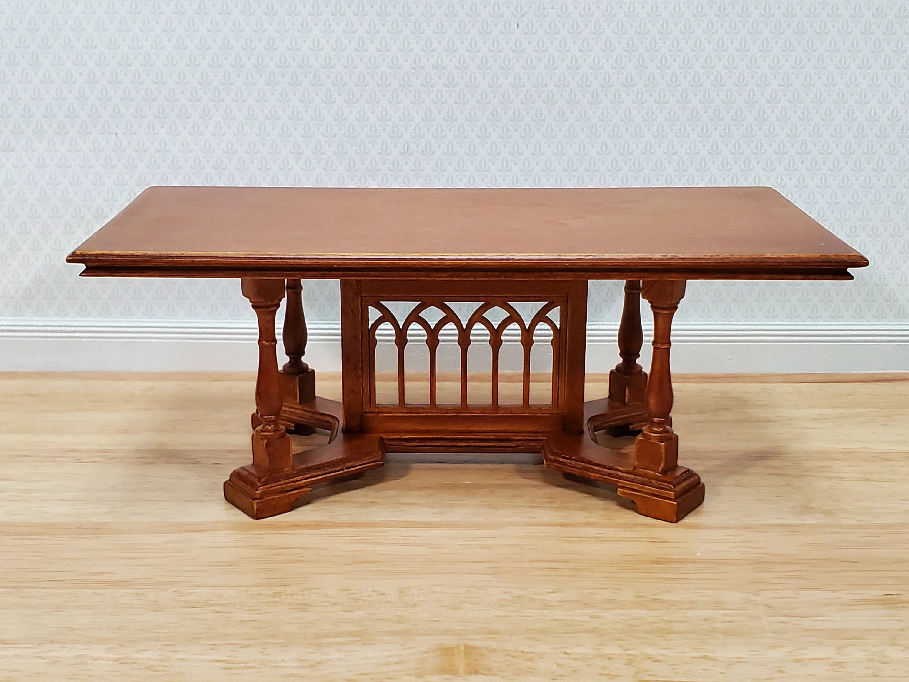 JBM Dollhouse Dining Table Gothic Tudor Style 1:12 Scale Miniature Furniture Walnut Finish
