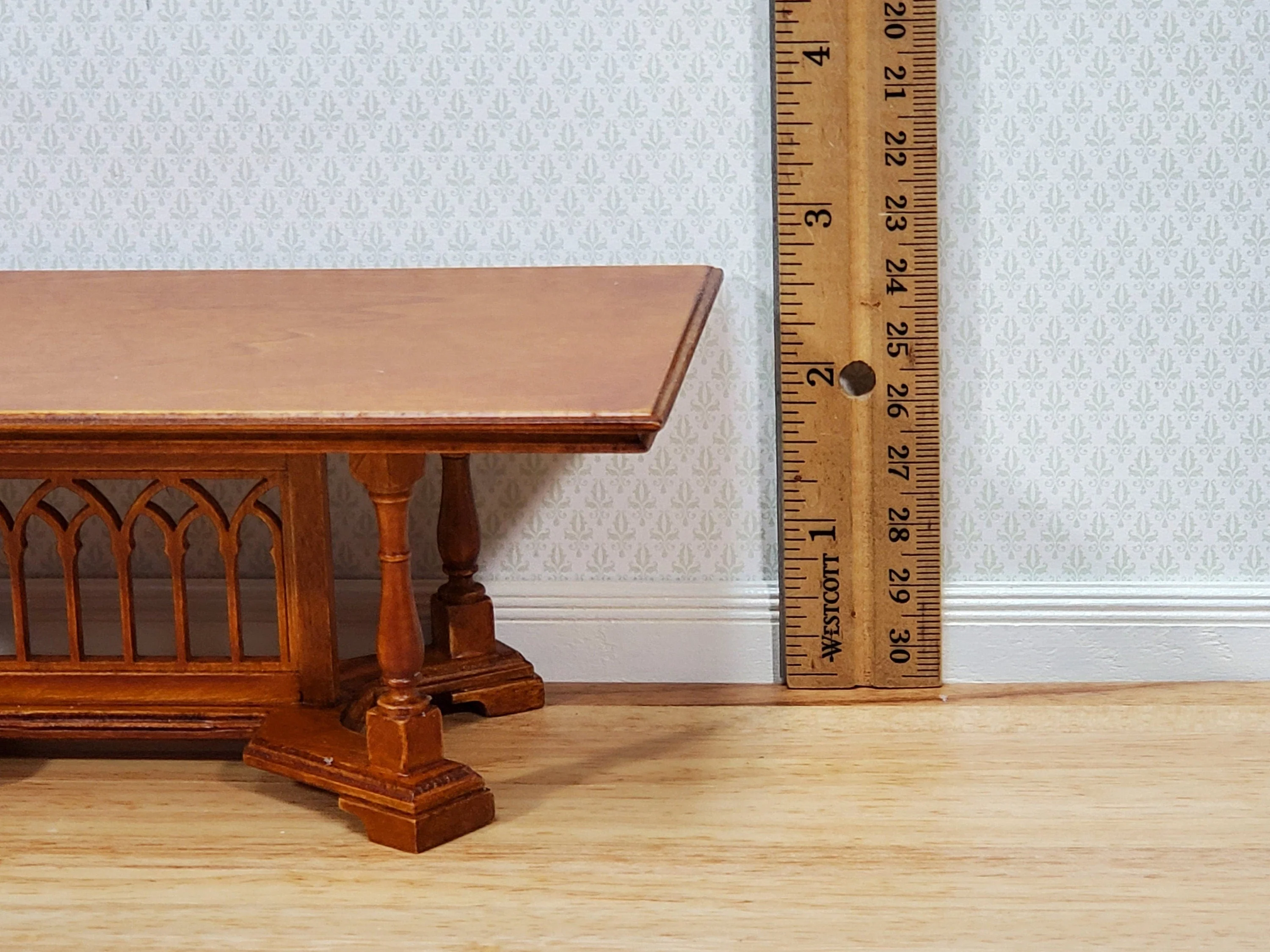 JBM Dollhouse Dining Table Gothic Tudor Style 1:12 Scale Miniature Furniture Walnut Finish - Image 5