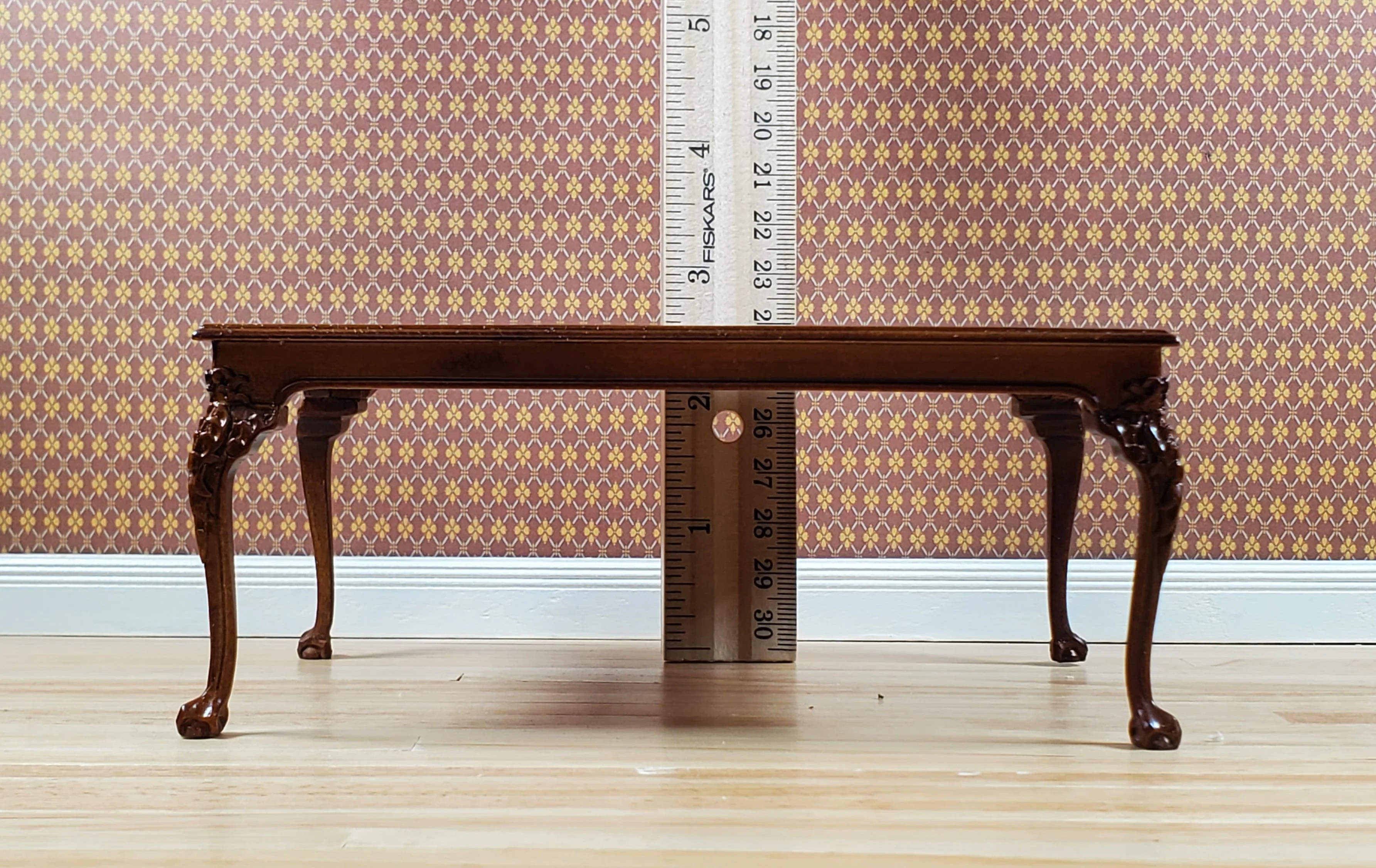 JBM Dollhouse Dining Table Queen Anne Style 1:12 Scale Furniture Walnut Finish - Image 5