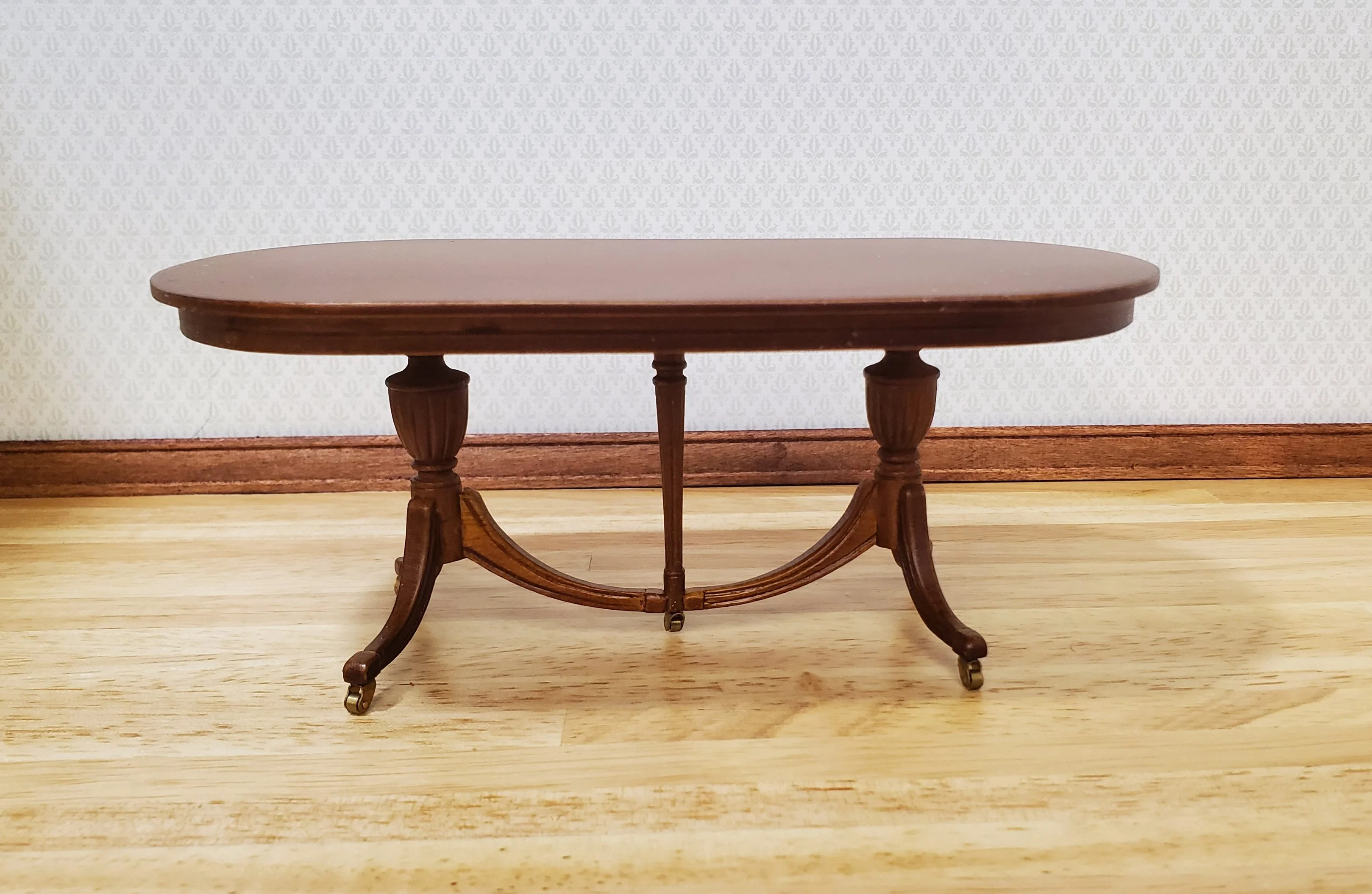 JBM Dollhouse Dining Table Queen Anne Style 1:12 Scale Furniture Walnut Finish - Image 2