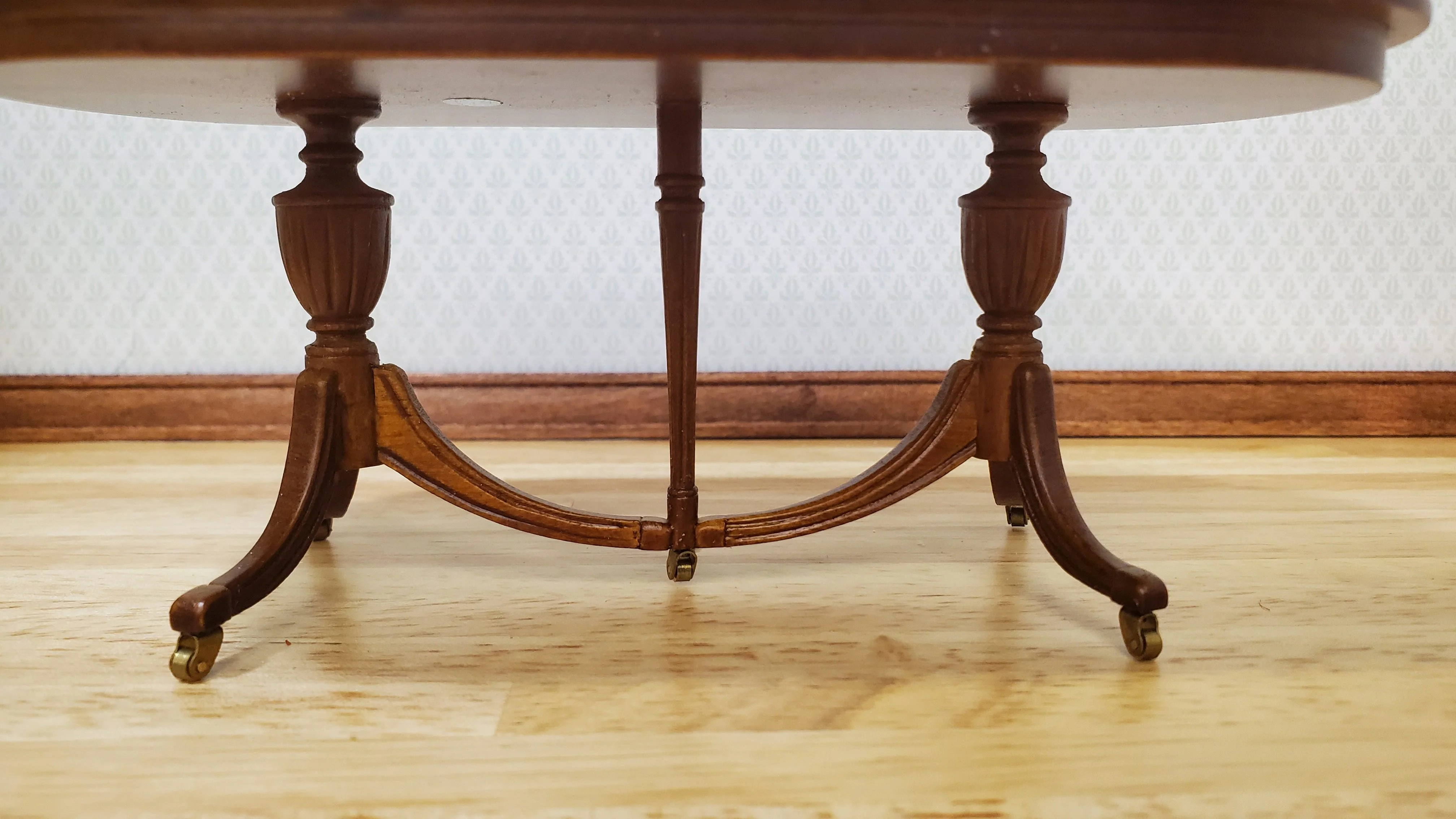JBM Dollhouse Dining Table Queen Anne Style 1:12 Scale Furniture Walnut Finish - Image 3