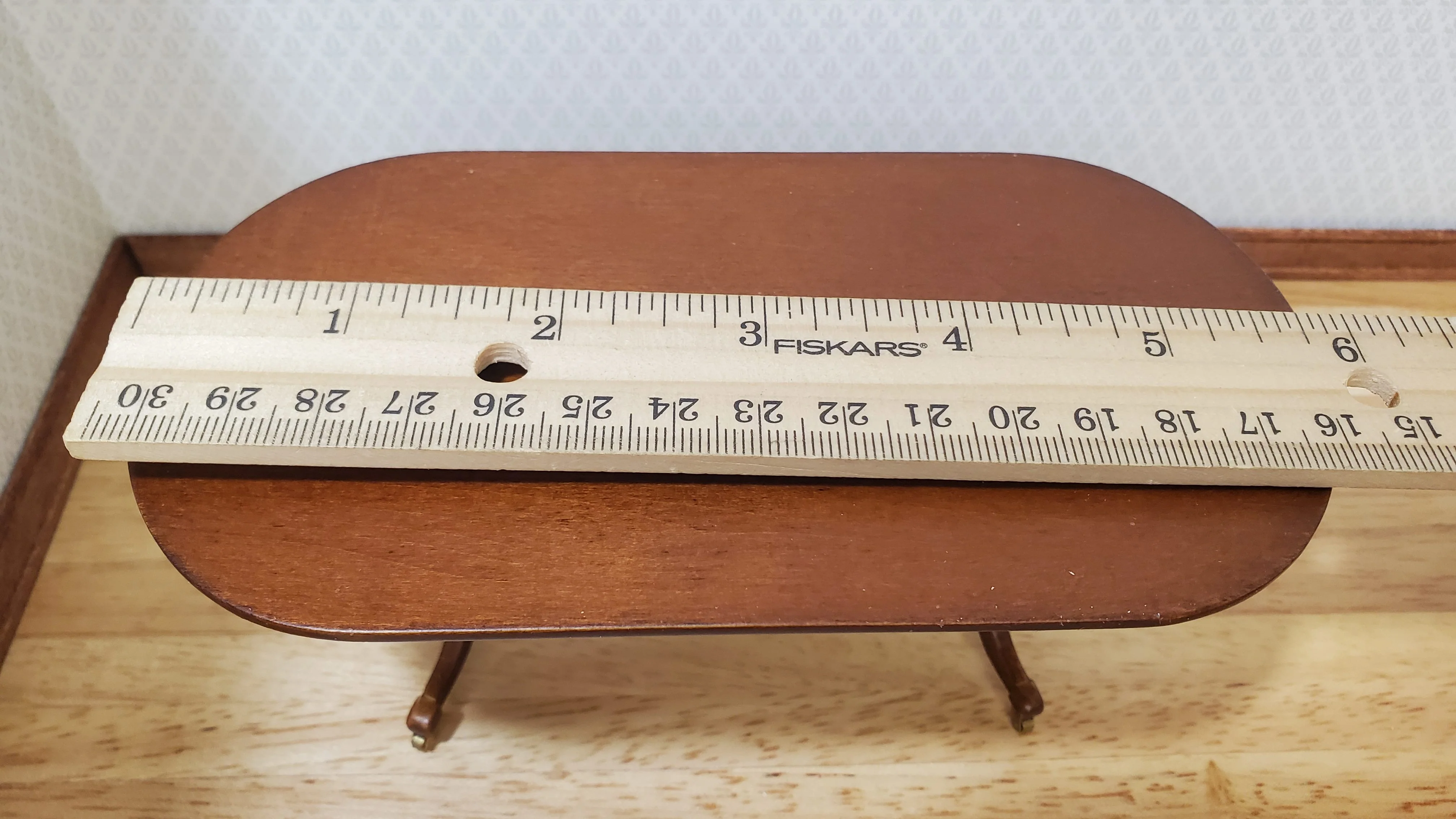 JBM Dollhouse Dining Table Queen Anne Style 1:12 Scale Furniture Walnut Finish - Image 4