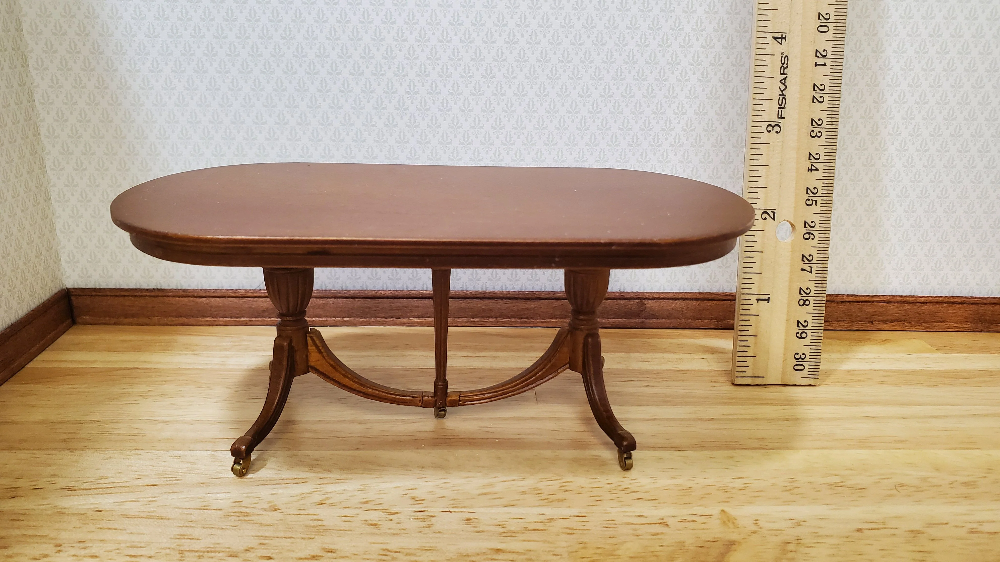 JBM Dollhouse Dining Table Queen Anne Style 1:12 Scale Furniture Walnut Finish - Image 5