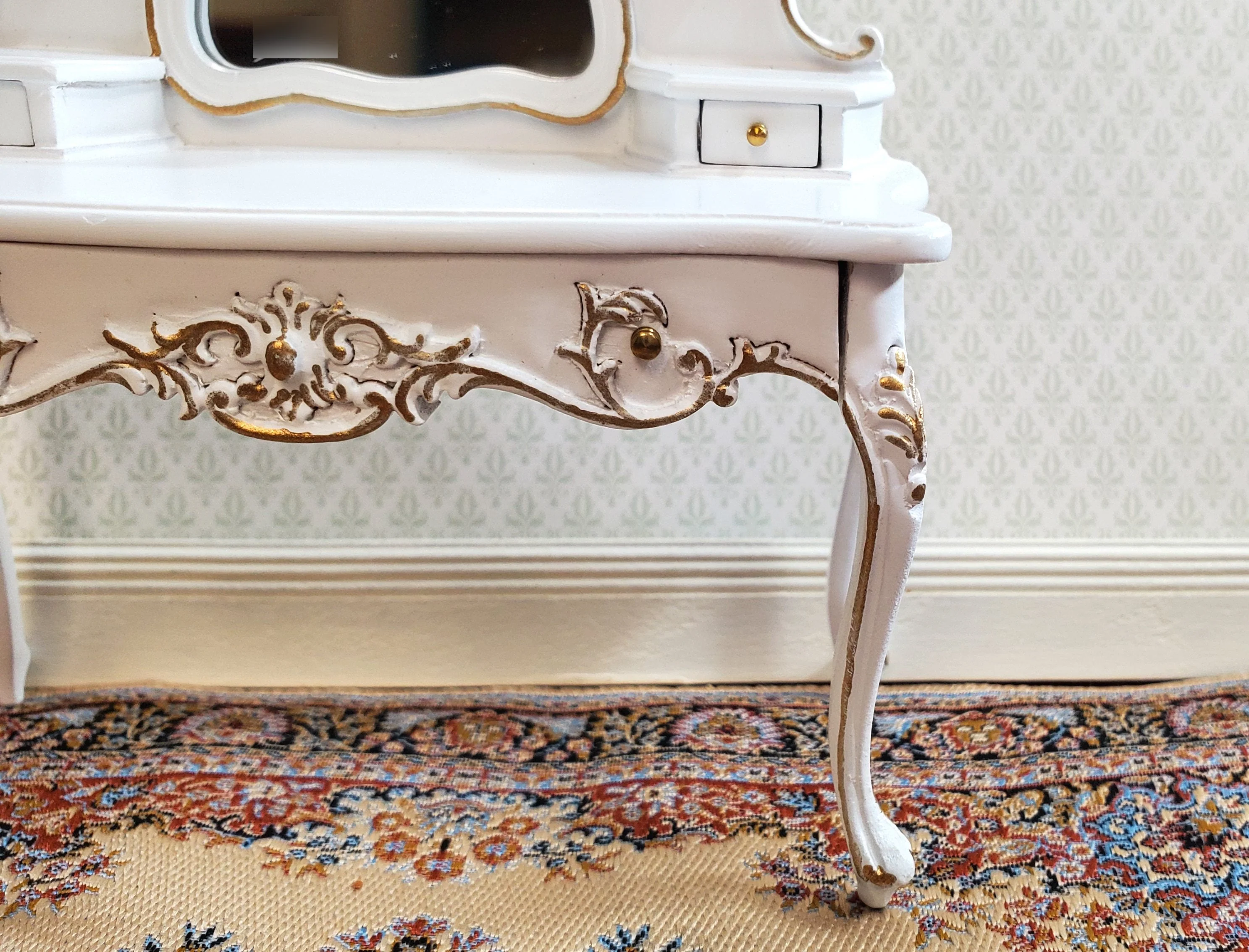 JBM Dollhouse Dressing Table Vanity White and Gold 1:12 Scale Miniature Furniture - Image 4