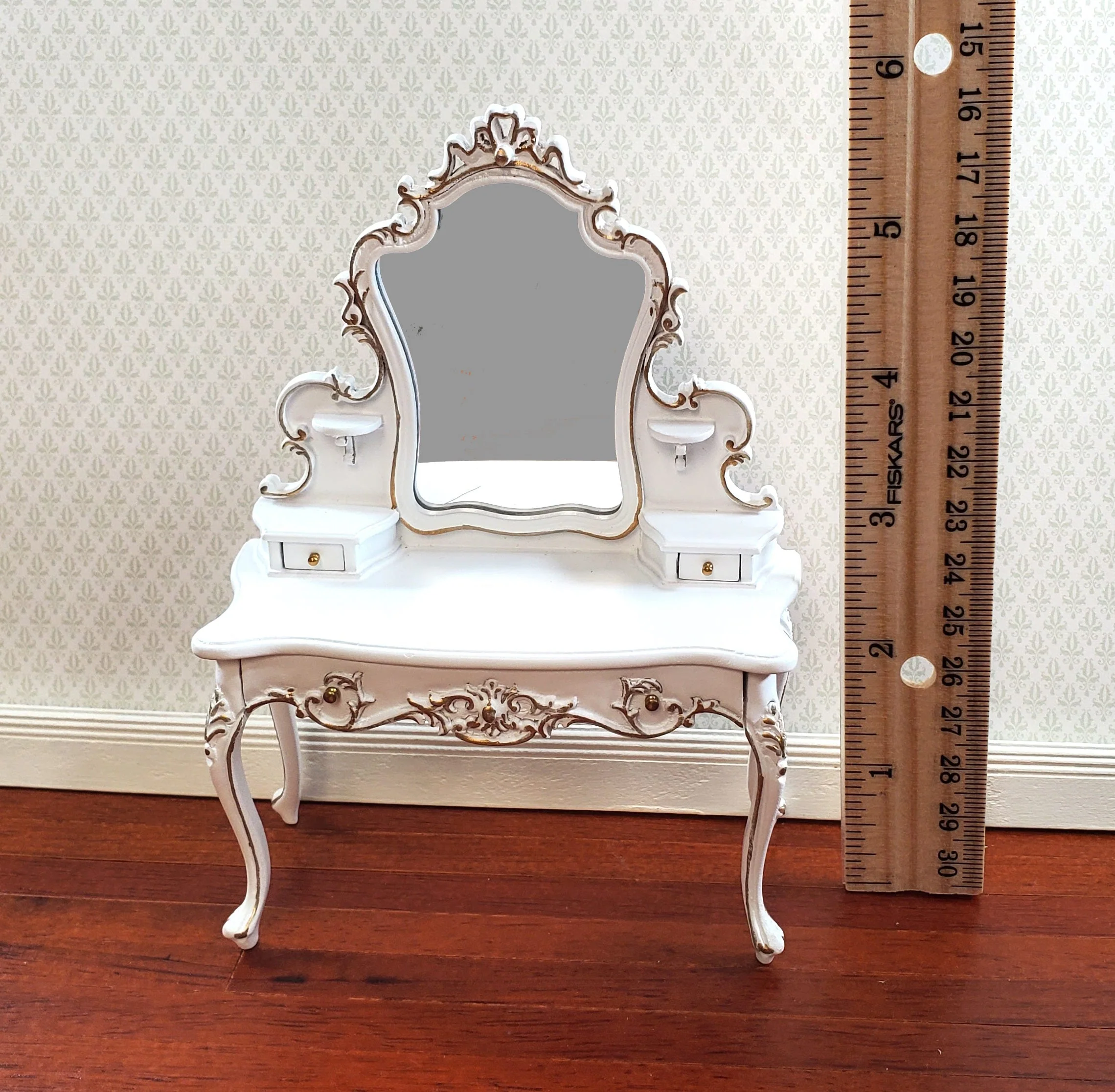 JBM Dollhouse Dressing Table Vanity White and Gold 1:12 Scale Miniature Furniture - Image 5