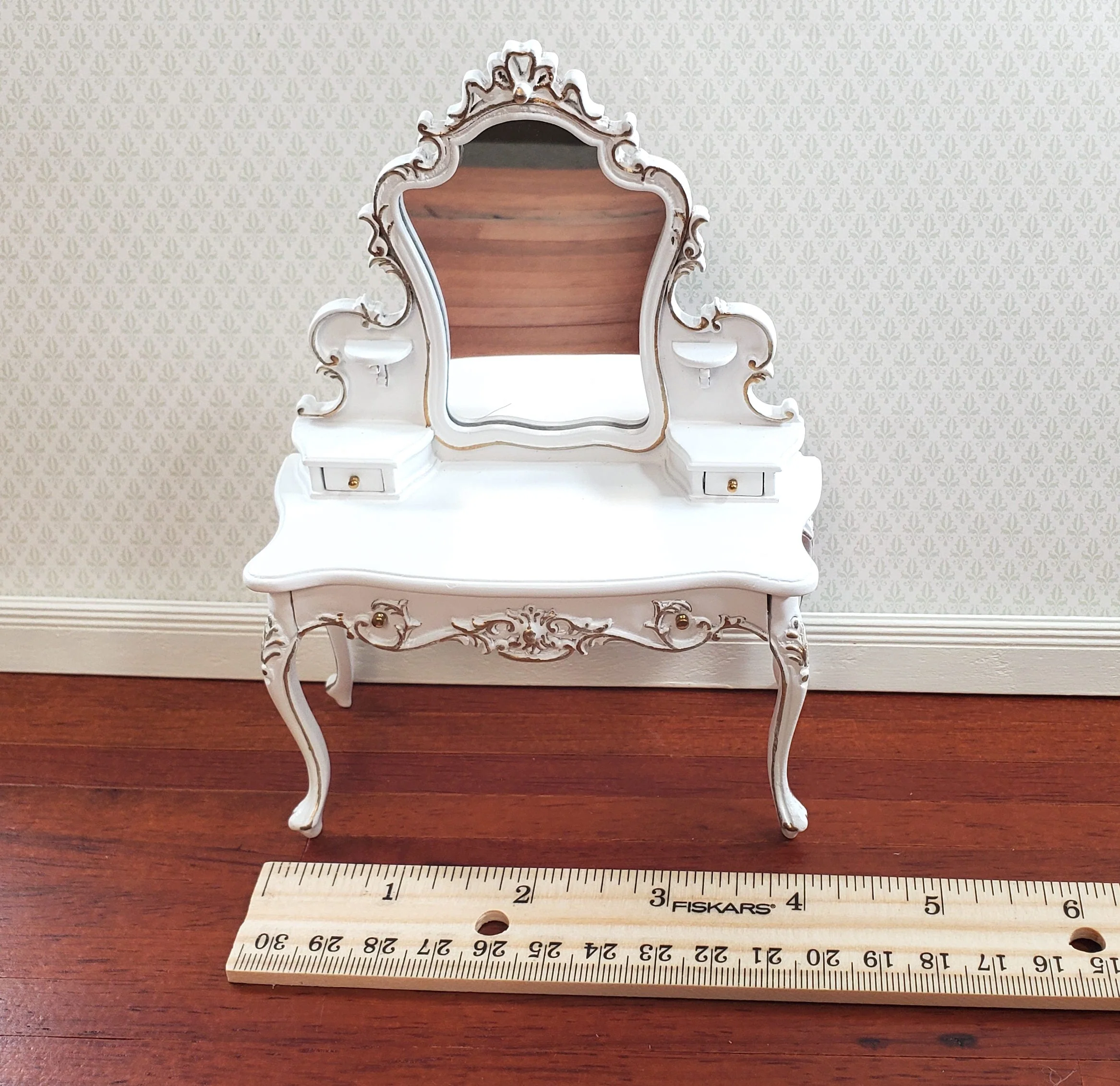 JBM Dollhouse Dressing Table Vanity White and Gold 1:12 Scale Miniature Furniture - Image 6