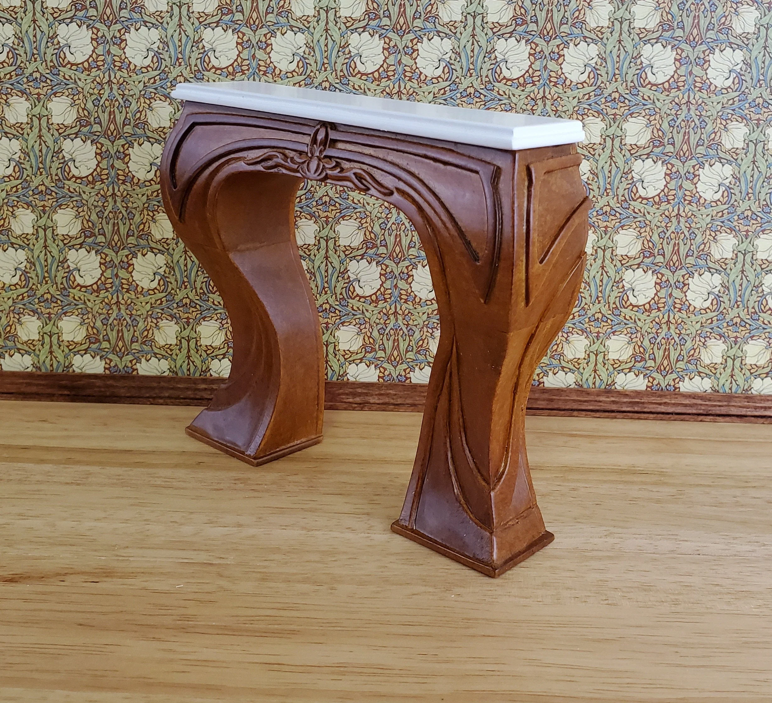 JBM Dollhouse Fireplace Art Nouveau Style 1:12 Scale Miniature Walnut Finish - Image 2