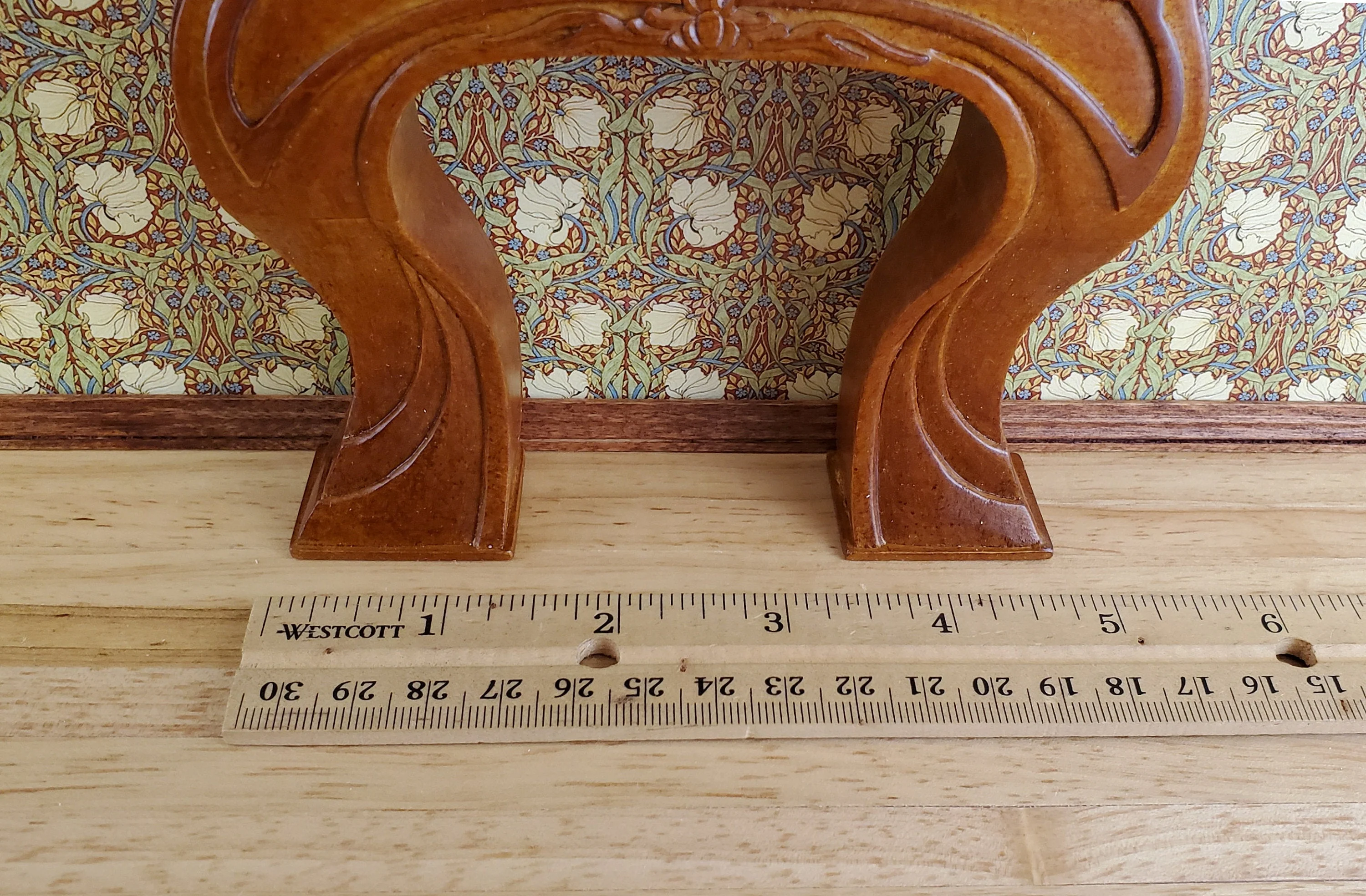 JBM Dollhouse Fireplace Art Nouveau Style 1:12 Scale Miniature Walnut Finish - Image 3