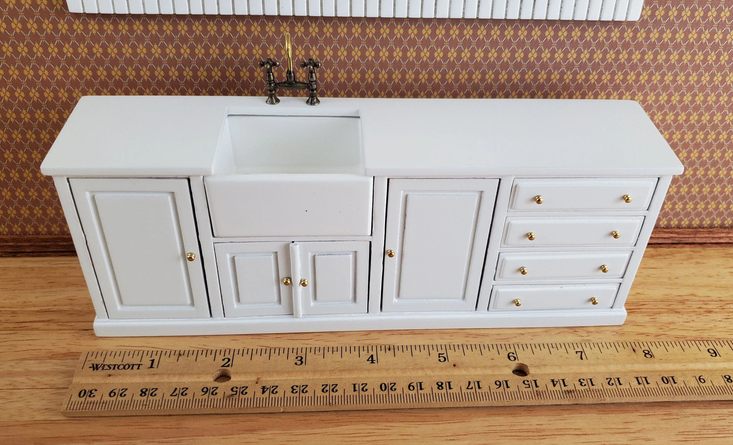 JBM Dollhouse Kitchen Sink Cabinet & Wall Plate Shelf White 1:12 Scale Miniature - Image 3