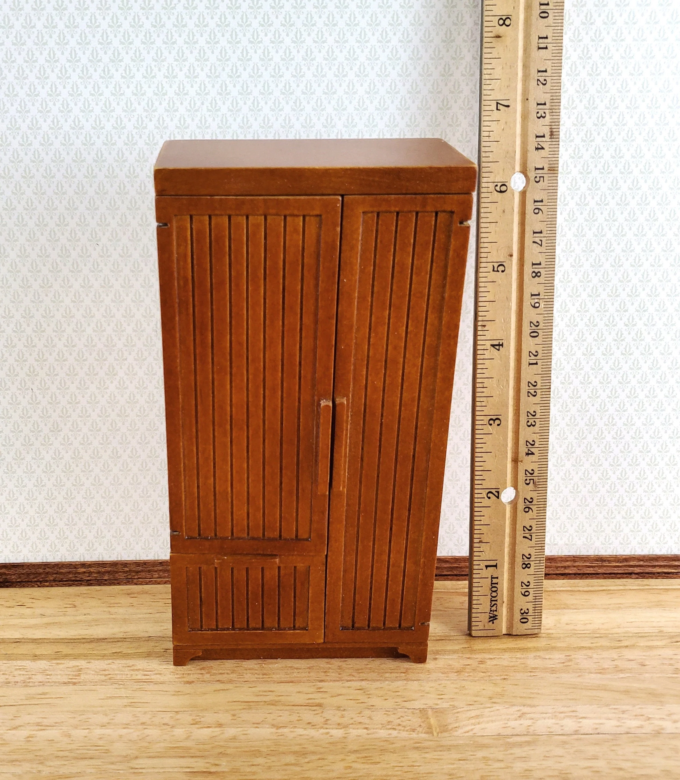 JBM Dollhouse Miniature Refrigerator Walnut Finish 1:12 Scale Kitchen Fridge - Image 4
