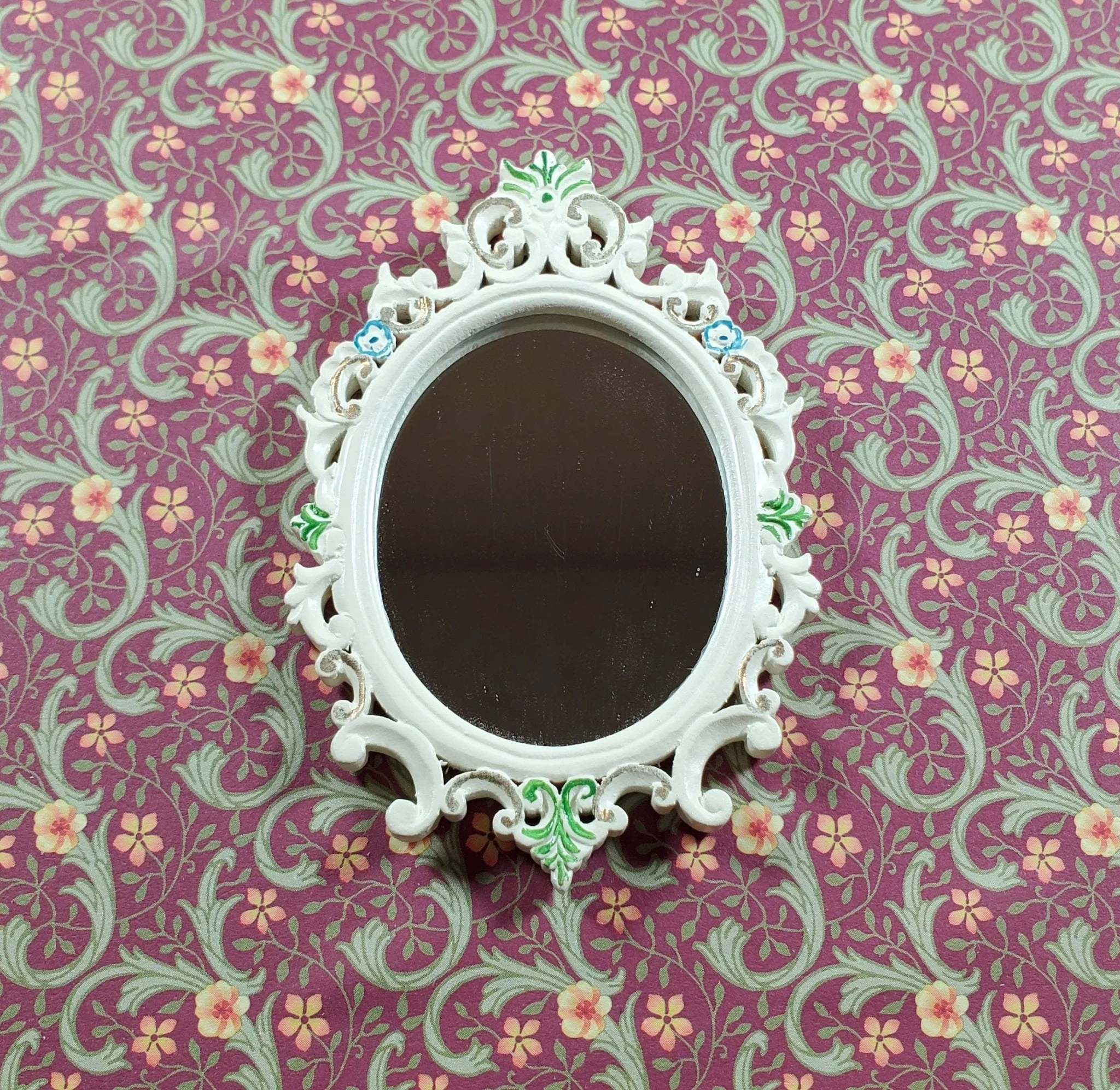 JBM Dollhouse Mirror Cream Finish Empire Style 1:12 Scale Miniature Hand Painted
