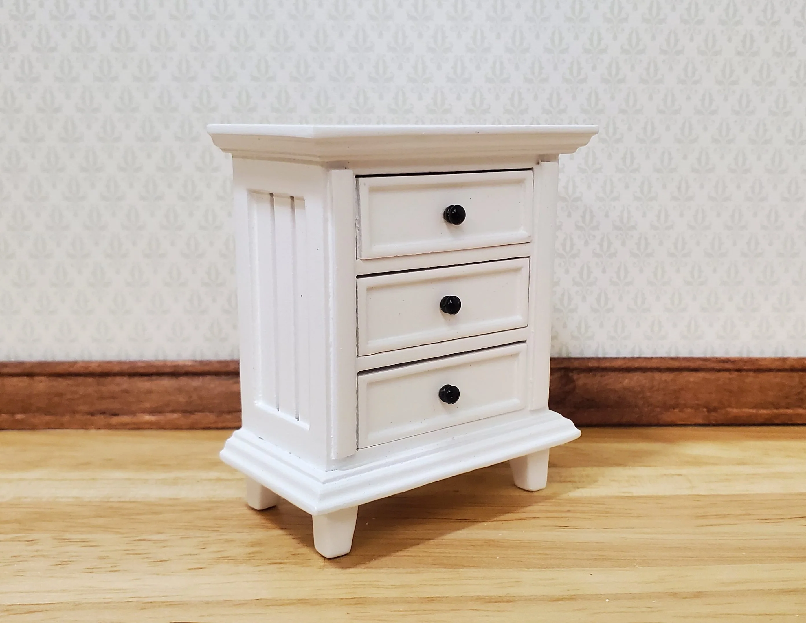 JBM Dollhouse Nightstand White Country Farmhouse Style 1:12 Scale Furniture
