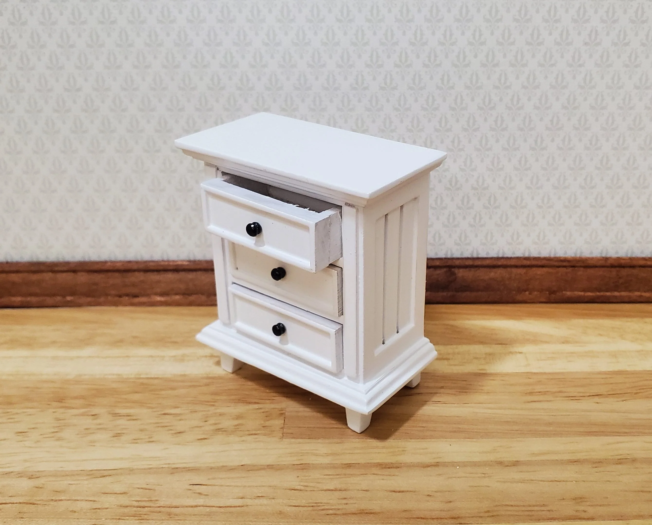 JBM Dollhouse Nightstand White Country Farmhouse Style 1:12 Scale Furniture - Image 3