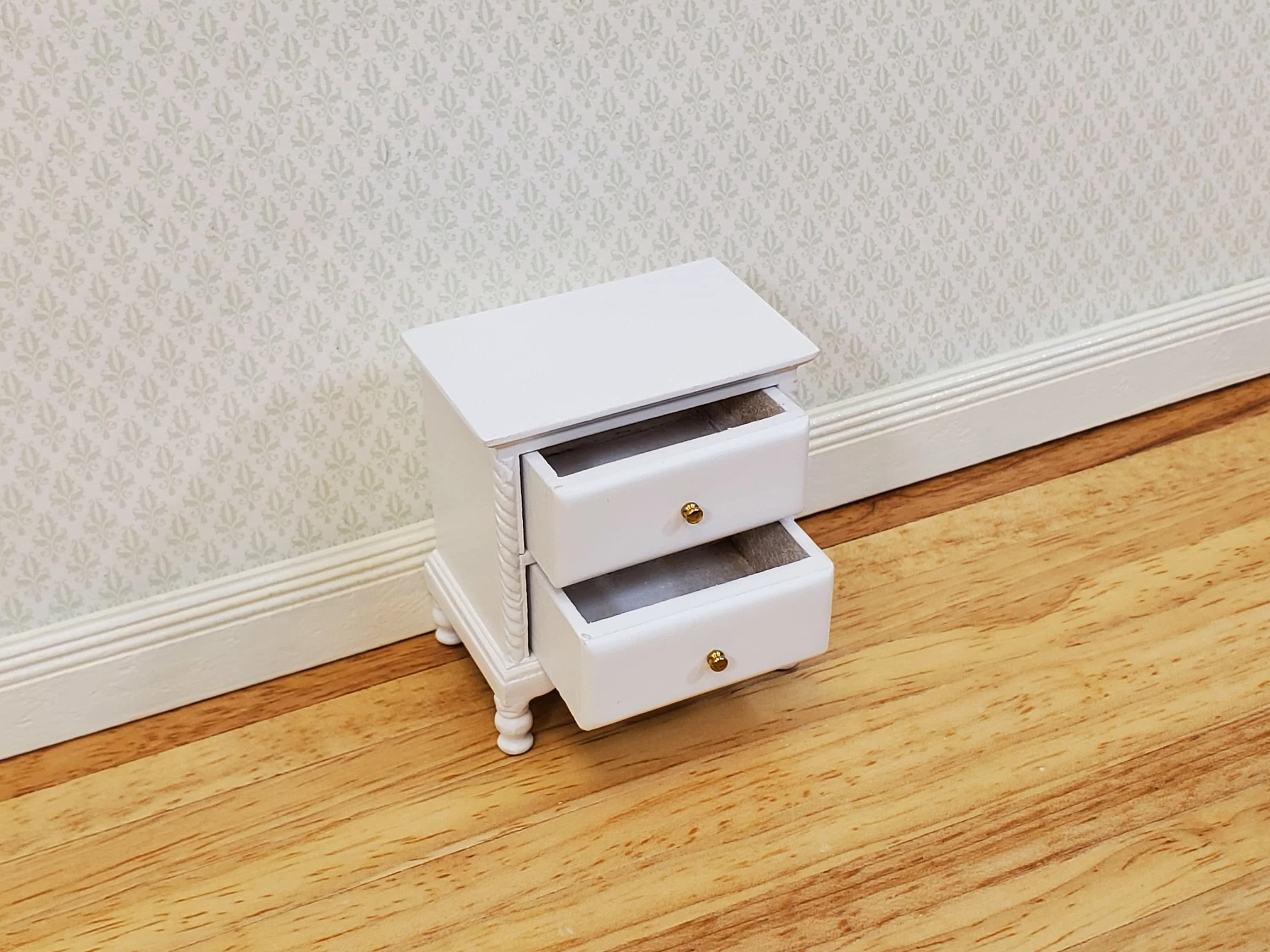 JBM Dollhouse Side Table or Nightstand 2 Drawers White 1:12 Scale Miniature Furniture - Image 2