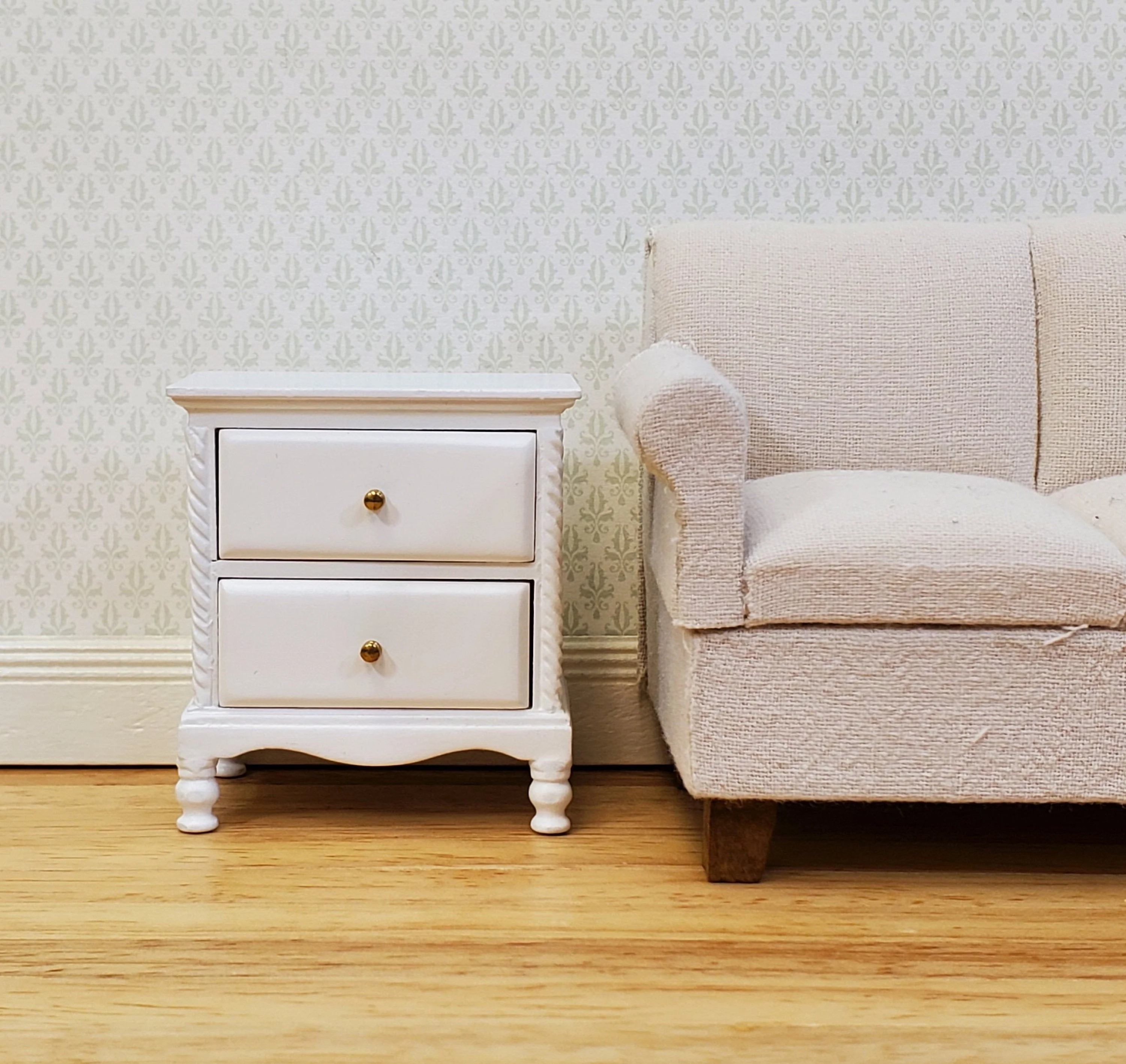 JBM Dollhouse Side Table or Nightstand 2 Drawers White 1:12 Scale Miniature Furniture - Image 3
