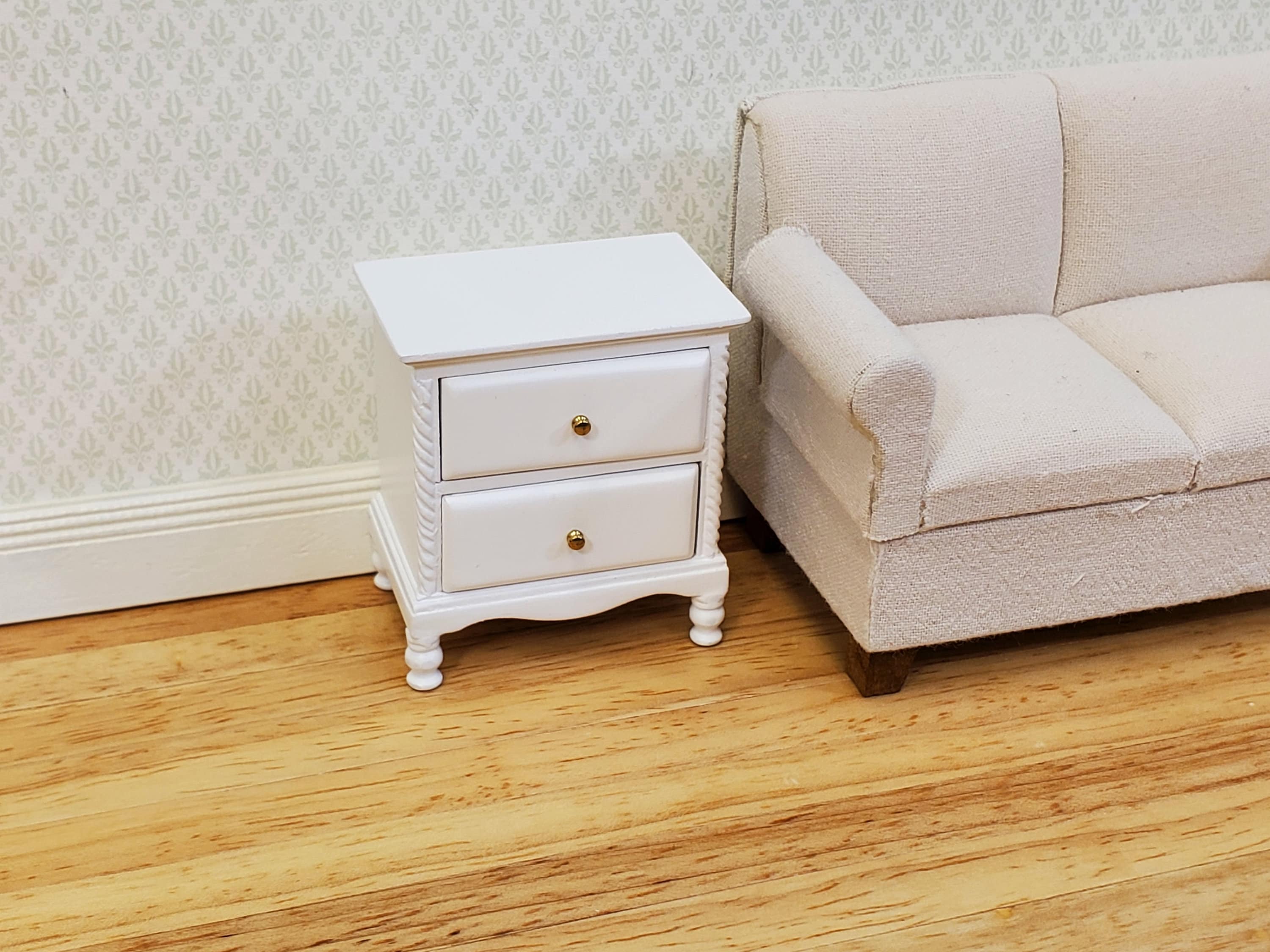 JBM Dollhouse Side Table or Nightstand 2 Drawers White 1:12 Scale Miniature Furniture - Image 4