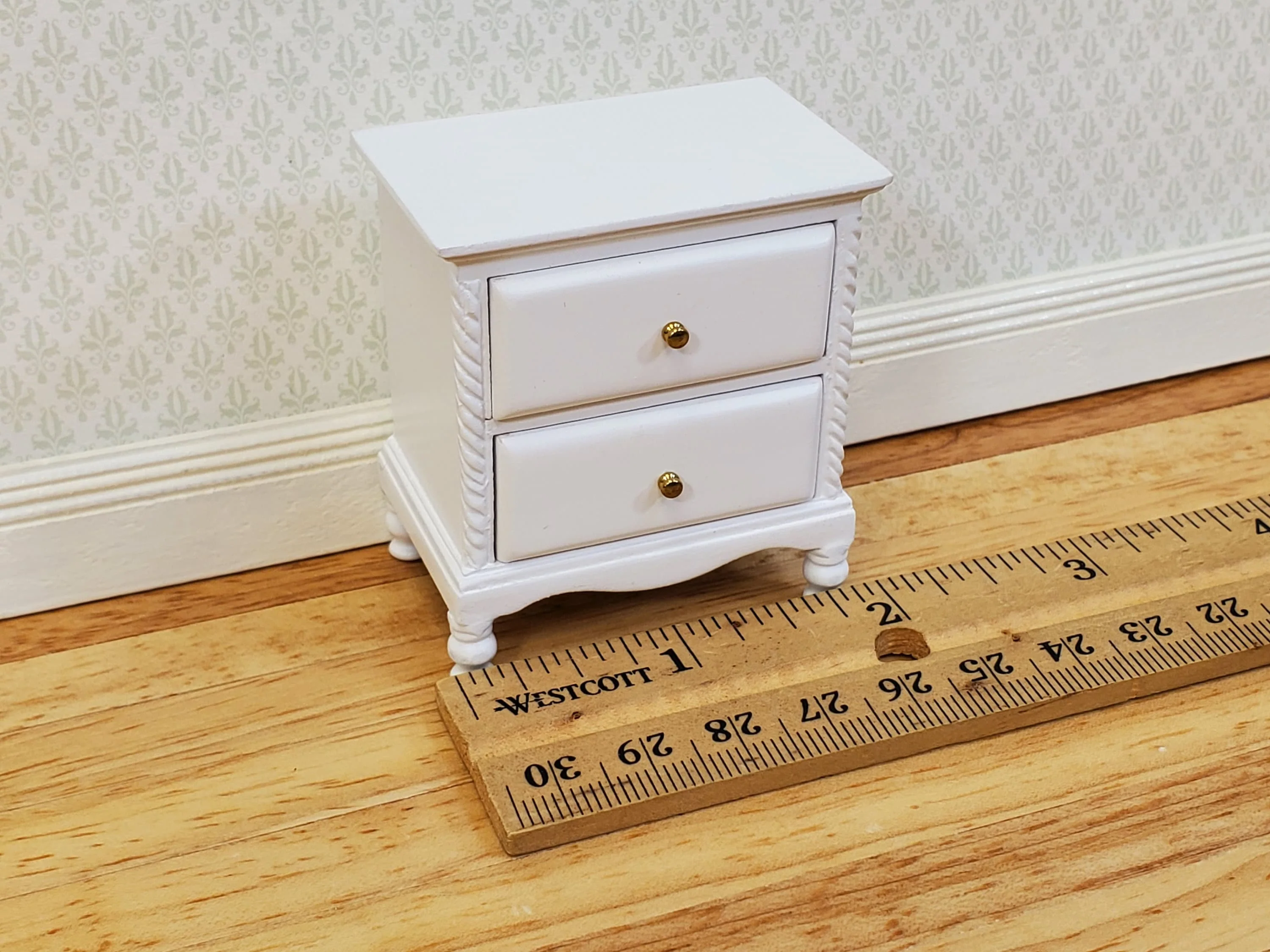 JBM Dollhouse Side Table or Nightstand 2 Drawers White 1:12 Scale Miniature Furniture - Image 5