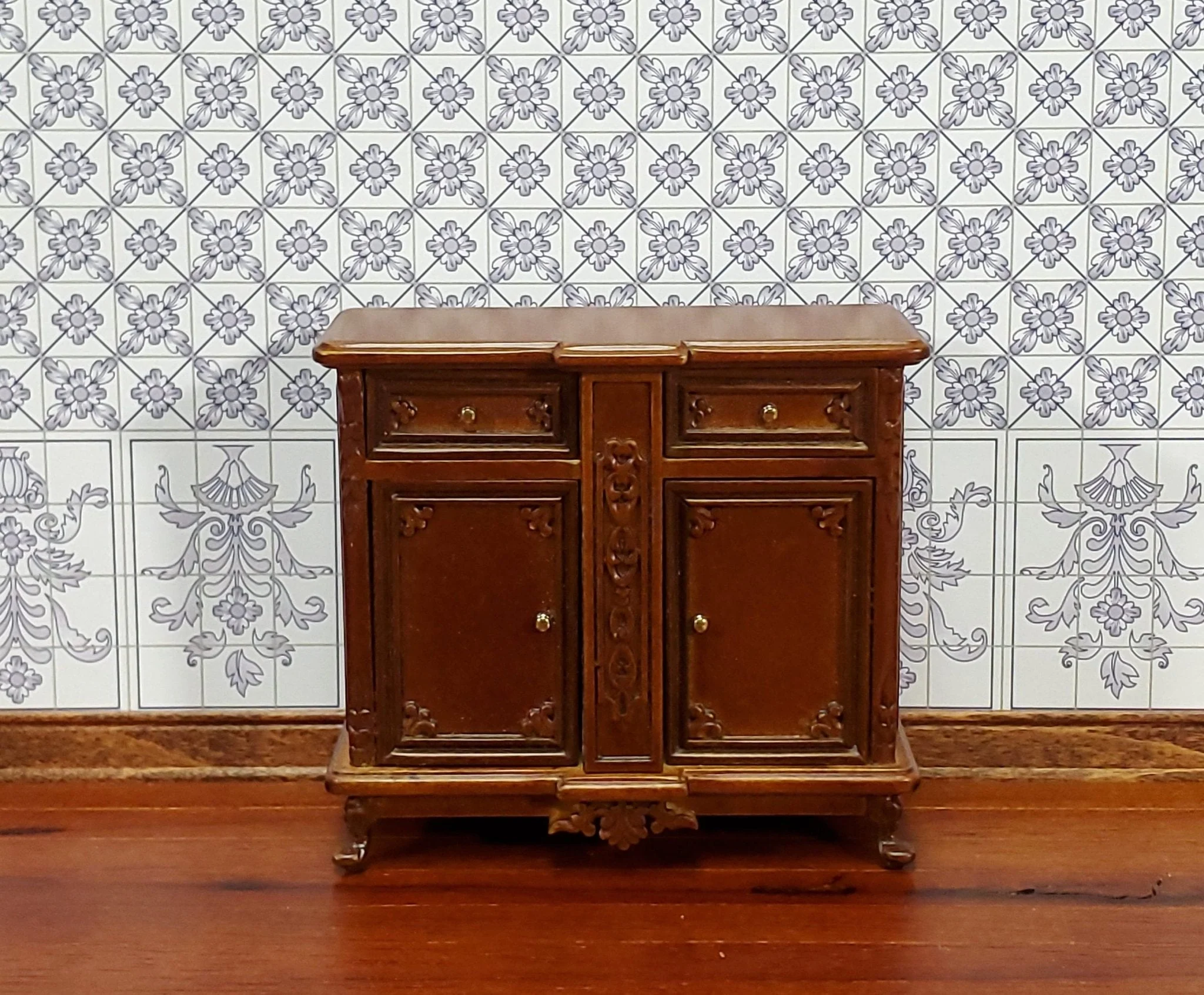 JBM Dollhouse Sideboard Buffet Walnut Finish 1:12 Scale Miniature Furniture