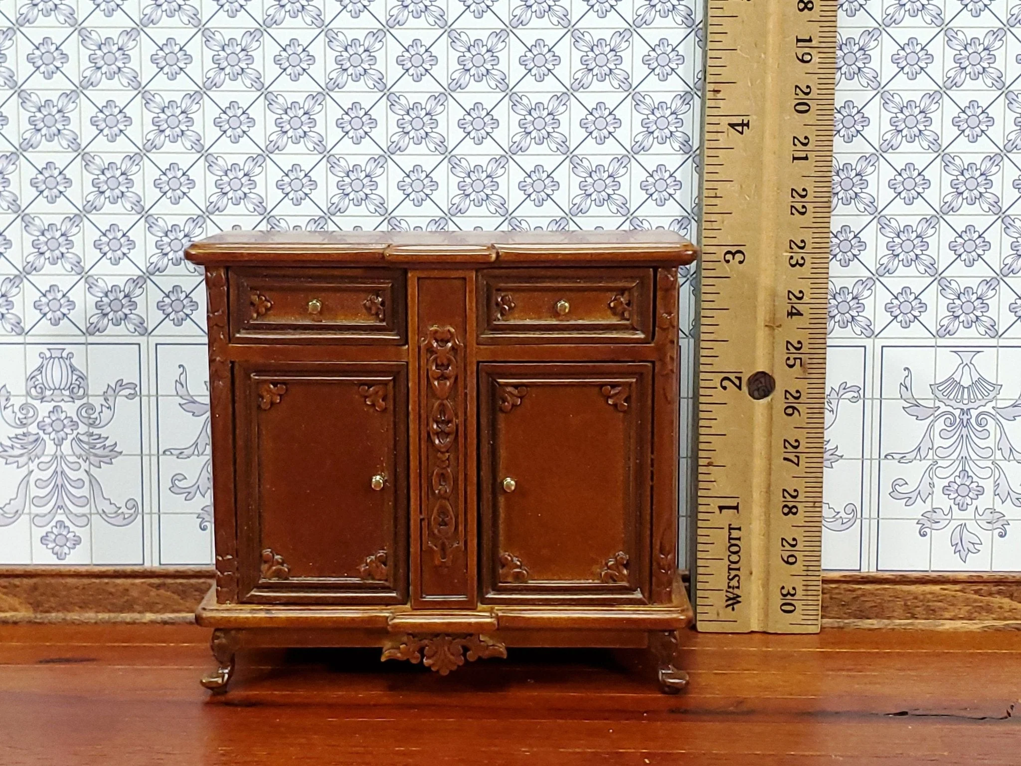 JBM Dollhouse Sideboard Buffet Walnut Finish 1:12 Scale Miniature Furniture - Image 4