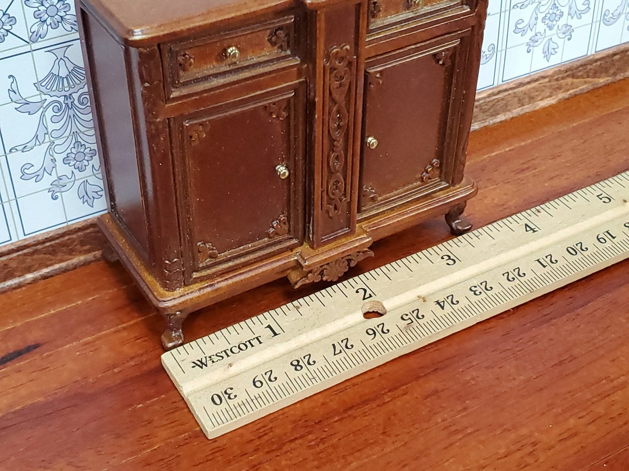 JBM Dollhouse Sideboard Buffet Walnut Finish 1:12 Scale Miniature Furniture - Image 5
