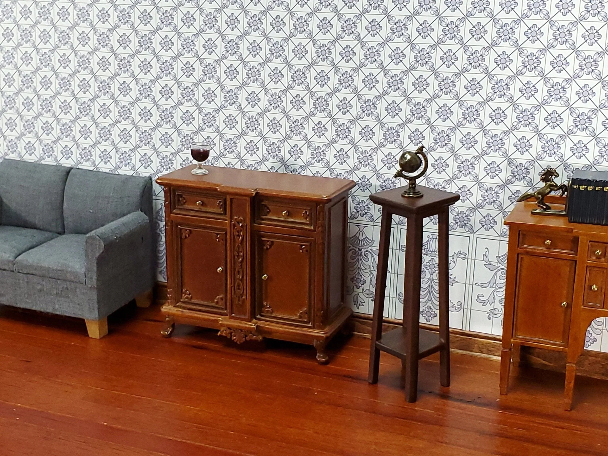JBM Dollhouse Sideboard Buffet Walnut Finish 1:12 Scale Miniature Furniture - Image 6