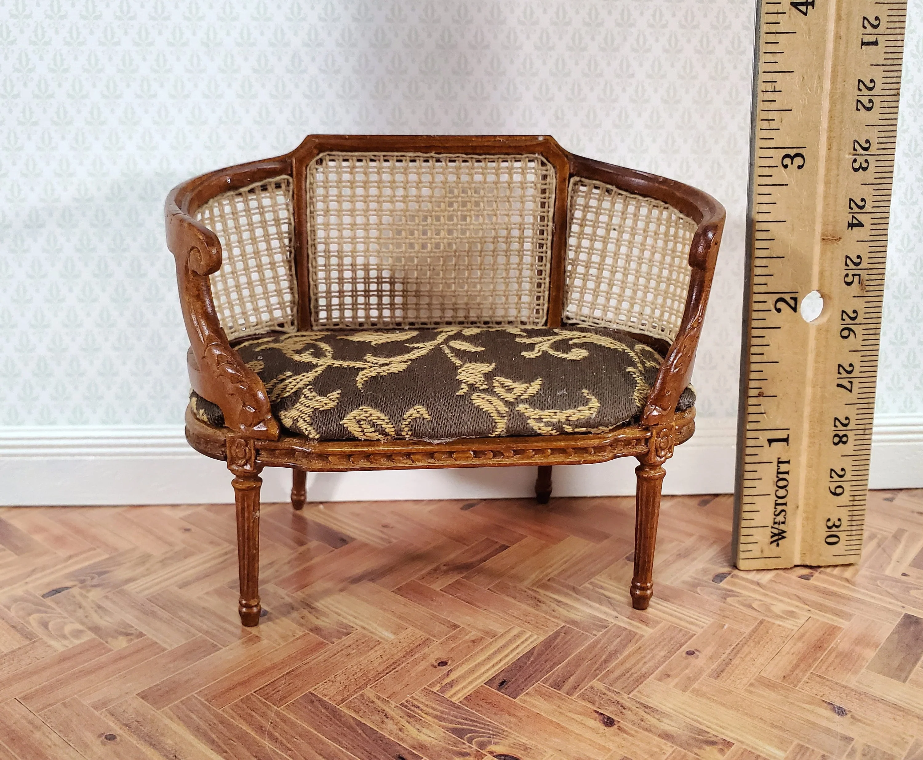 JBM Dollhouse Small Settee Louis XIV Style Brown 1:12 Scale Miniature Furniture - Image 5