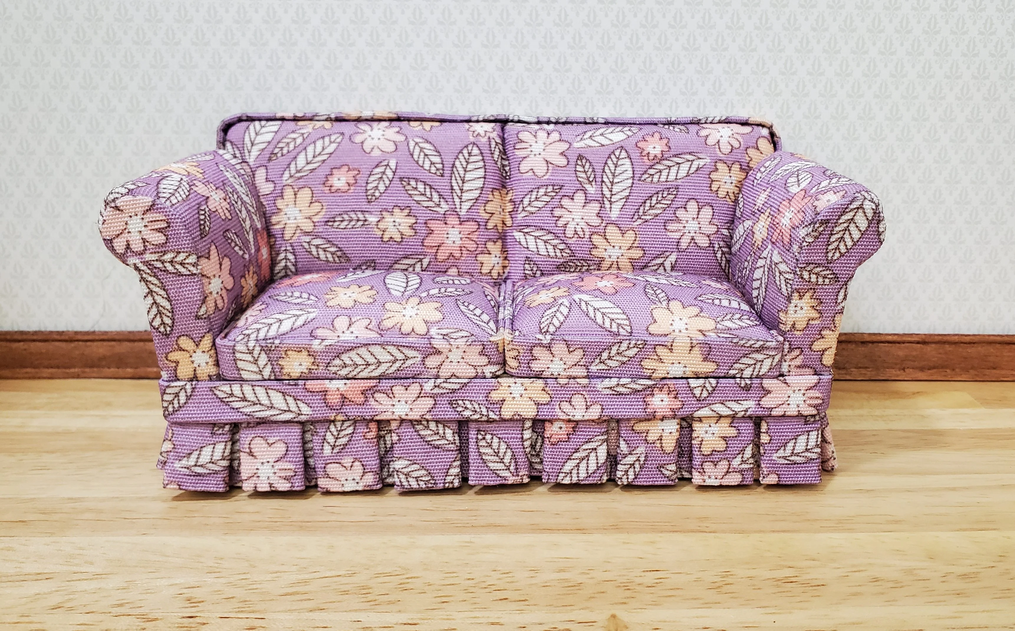 JBM Dollhouse Sofa Couch Purple Floral Modern Style 1:12 Scale Furniture - Image 2