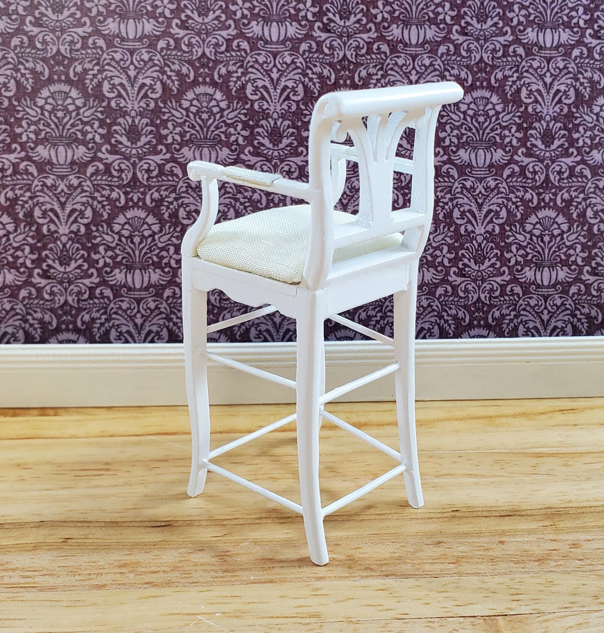 JBM Dollhouse Tall Bar Chair Stool with Padded Seat WHITE 1:12 Scale Furniture - Image 2