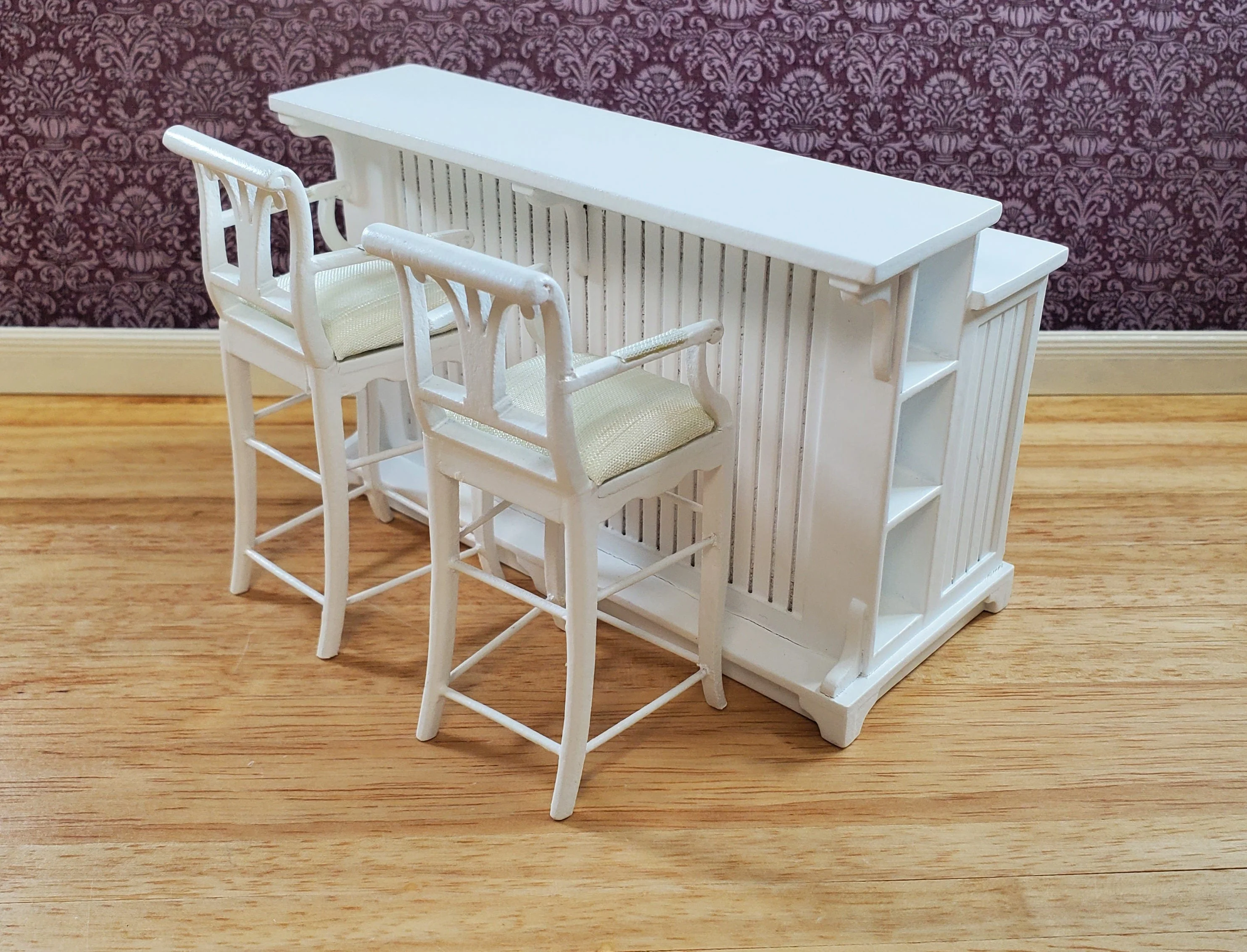 JBM Dollhouse Tall Bar Chair Stool with Padded Seat WHITE 1:12 Scale Furniture - Image 3